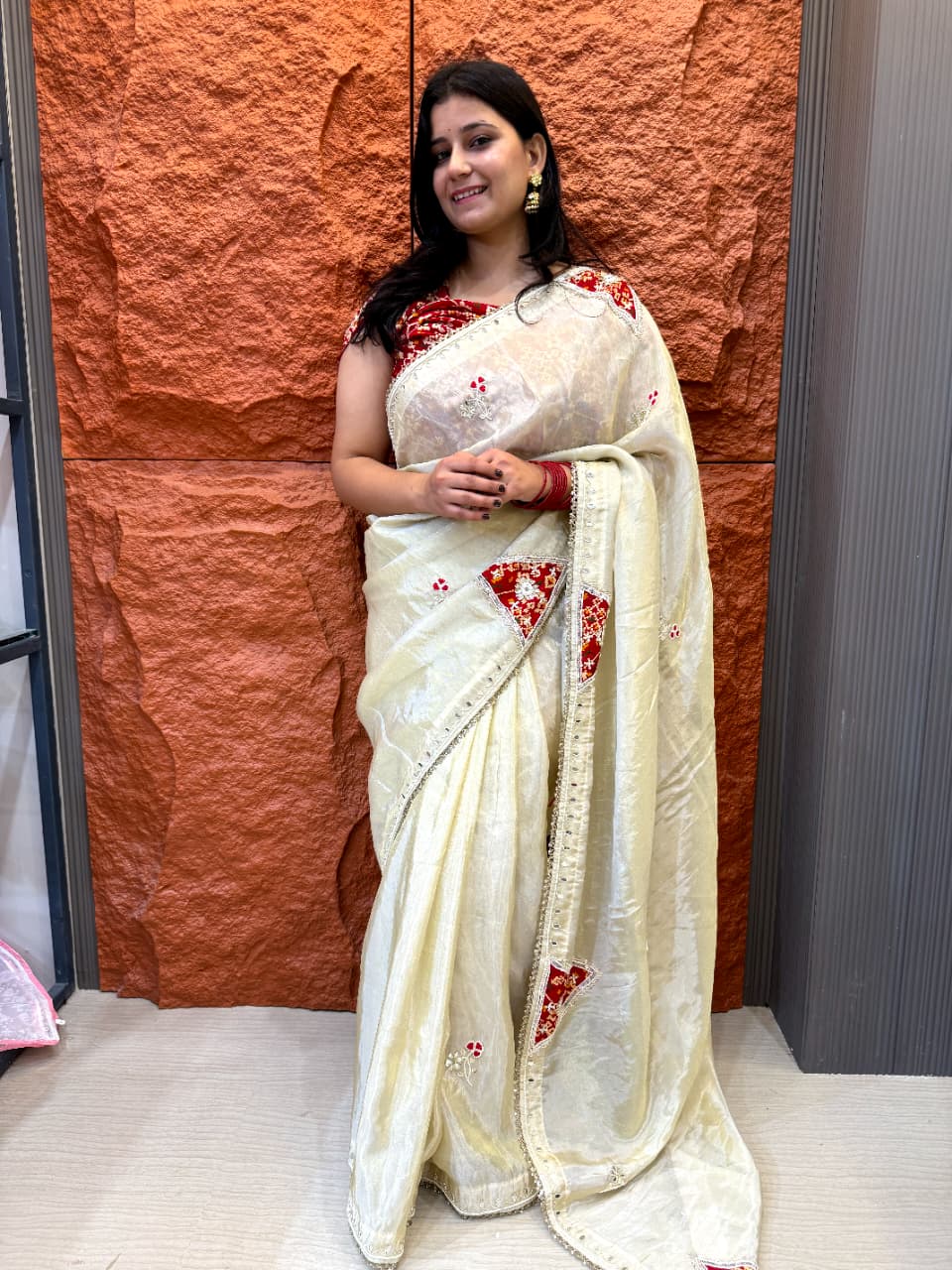Premium Tissue Fabric Saree with Traditional Patola Work