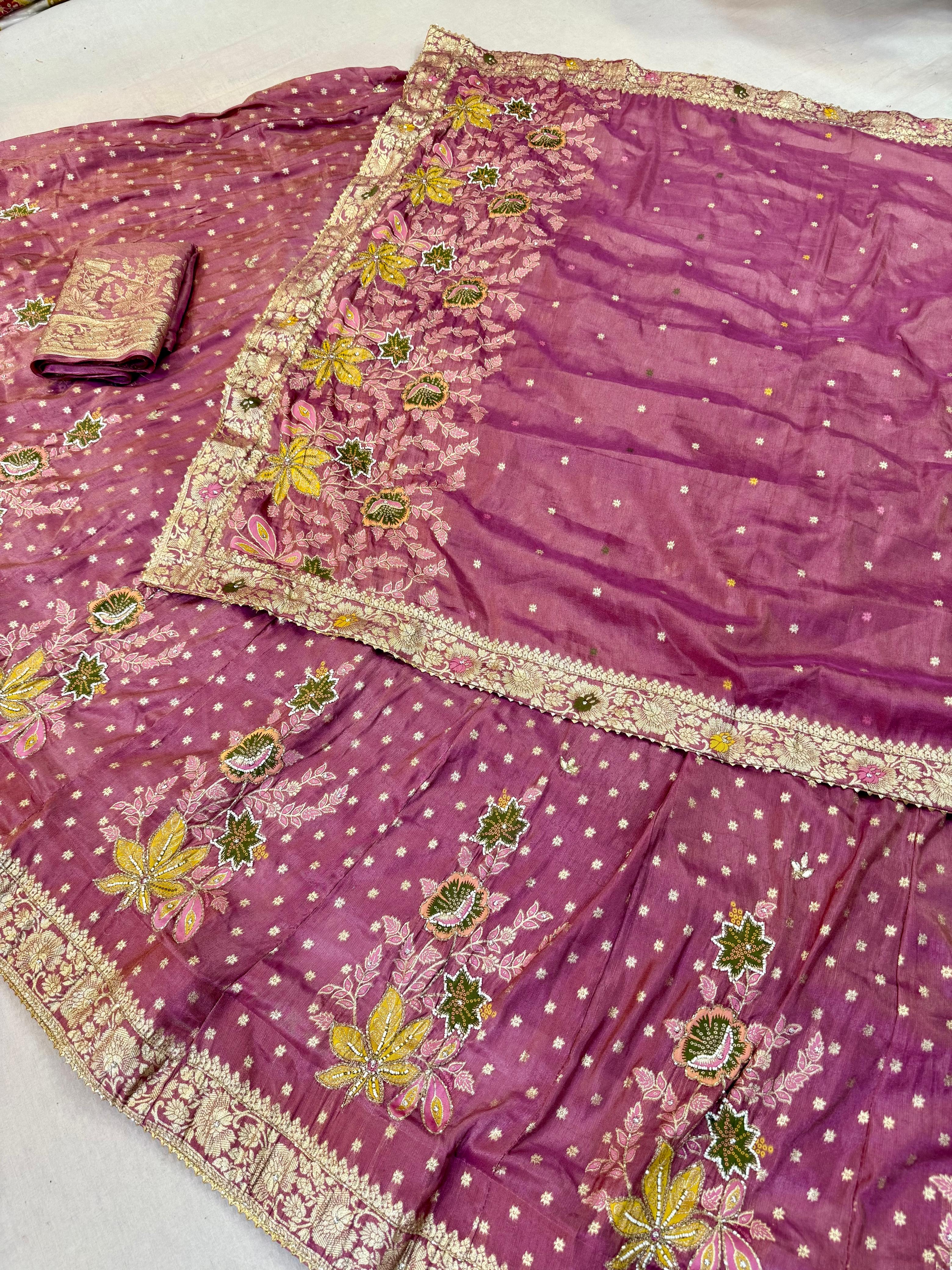 Designer Tissue Lehenga with Floral Embroidery & Zari Work