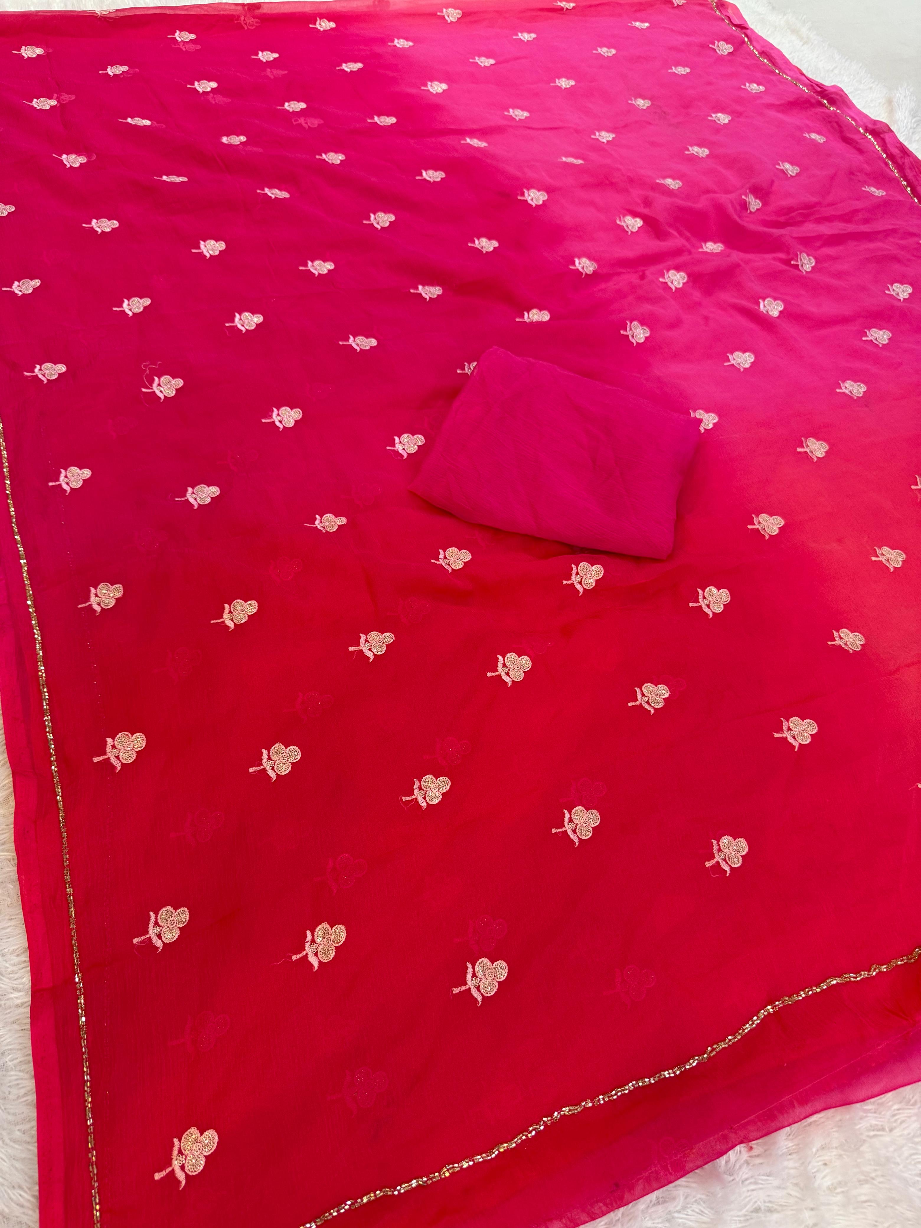 Designer Semi Chiffon Multi Dye Saree With Handwork