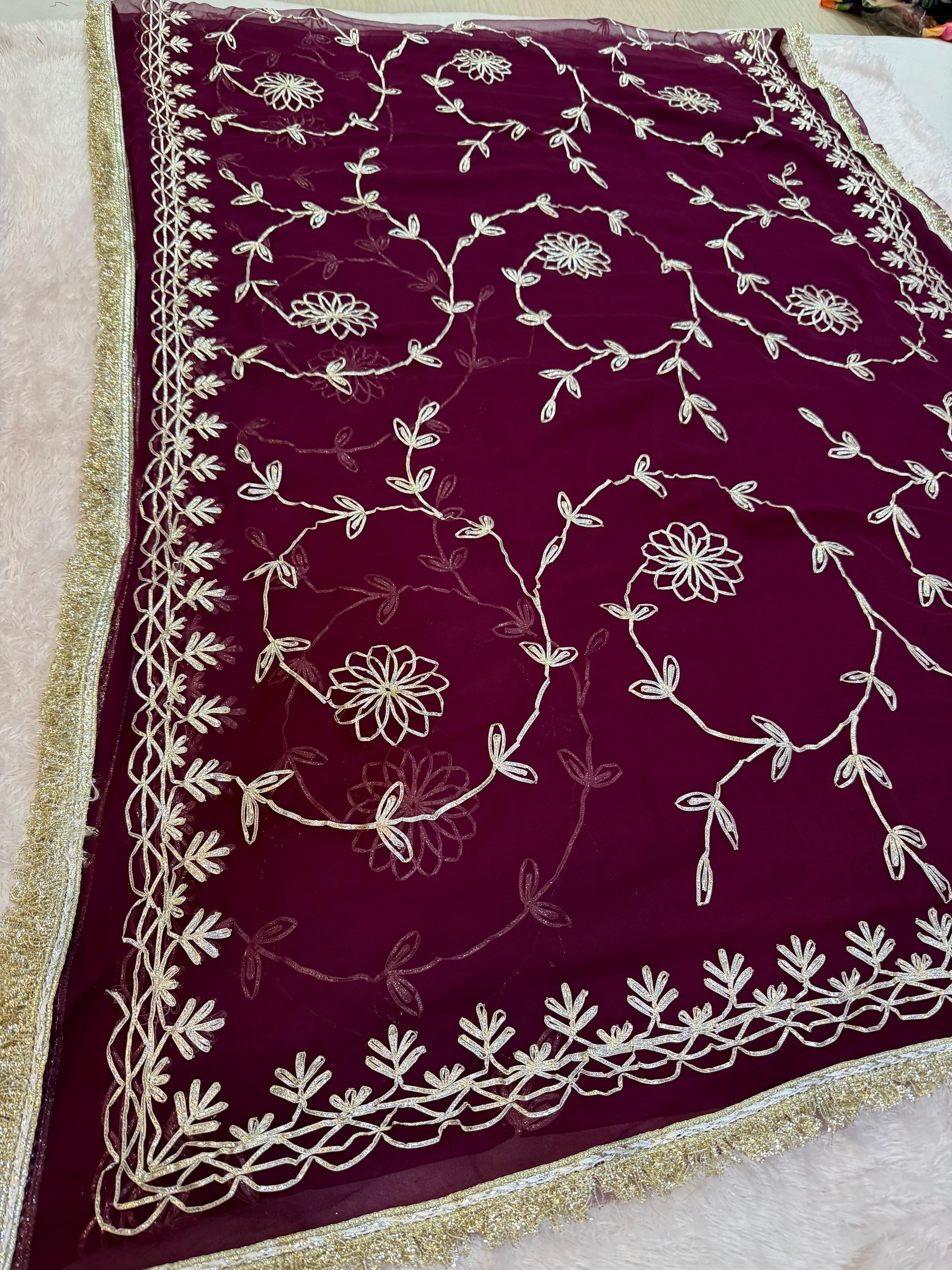 Beautiful Royal Georgatte Saree With Gottapatti Work