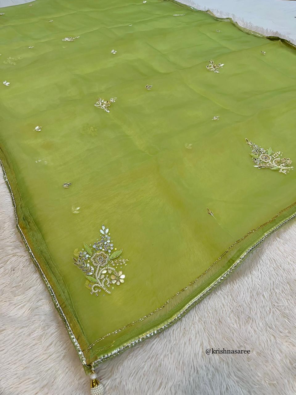 Latest Glass Organza Saree With handwork