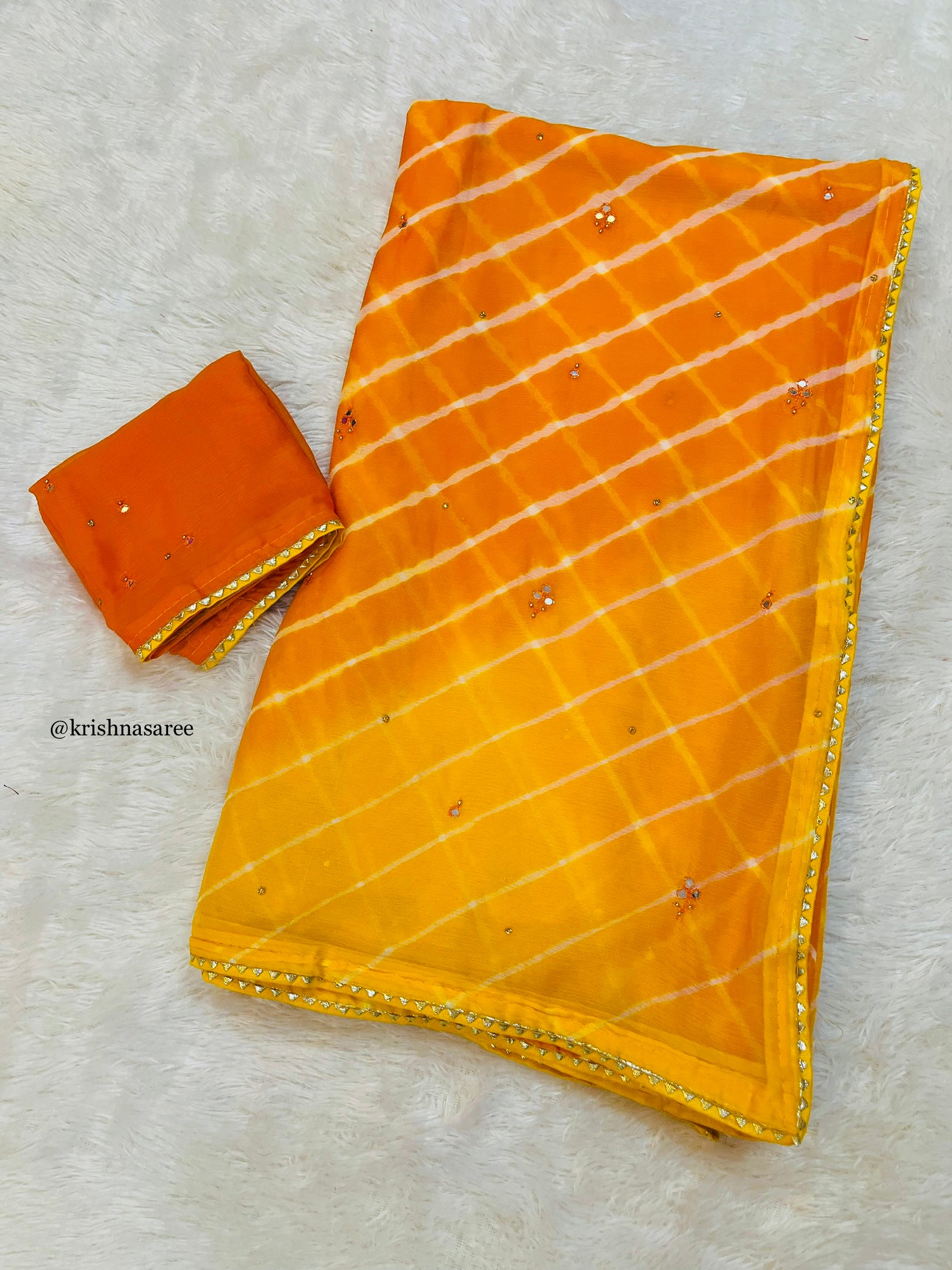 Jaipuri Semi Chiffon Hand Lahriya Saree With Handwork