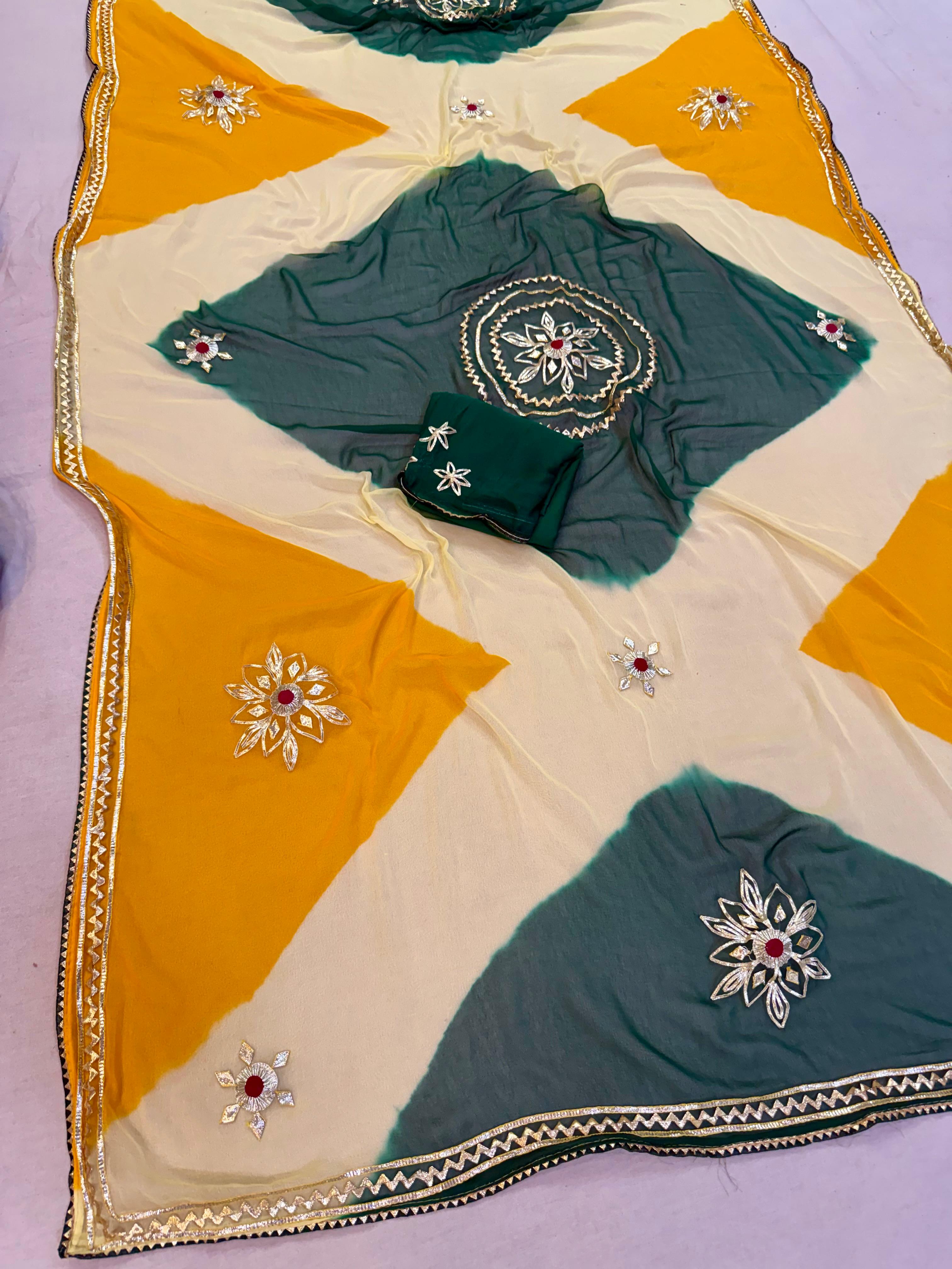 Special Multi Dye Saree With Gotapatti Work