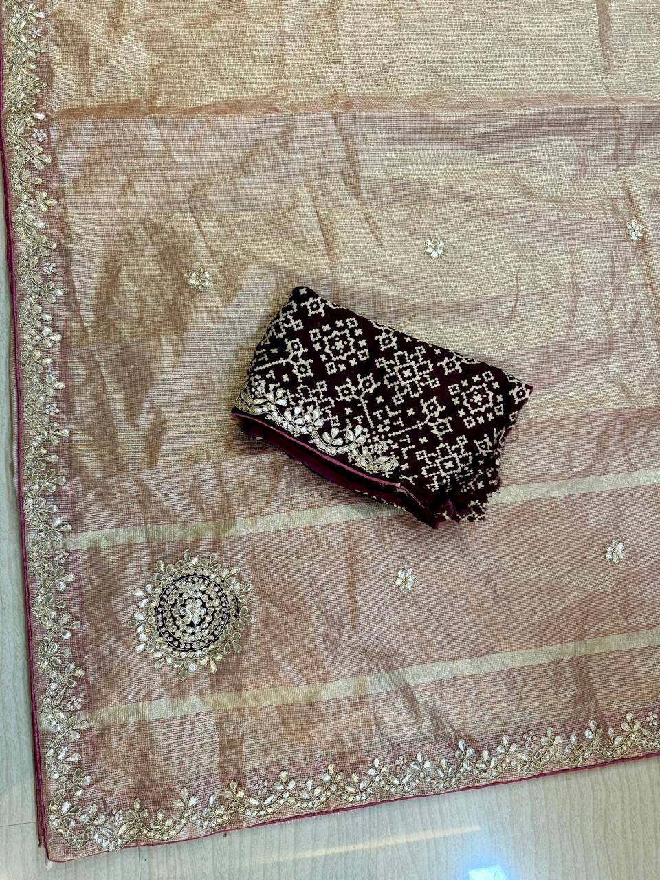 Designer Tissue Saree With Handwork