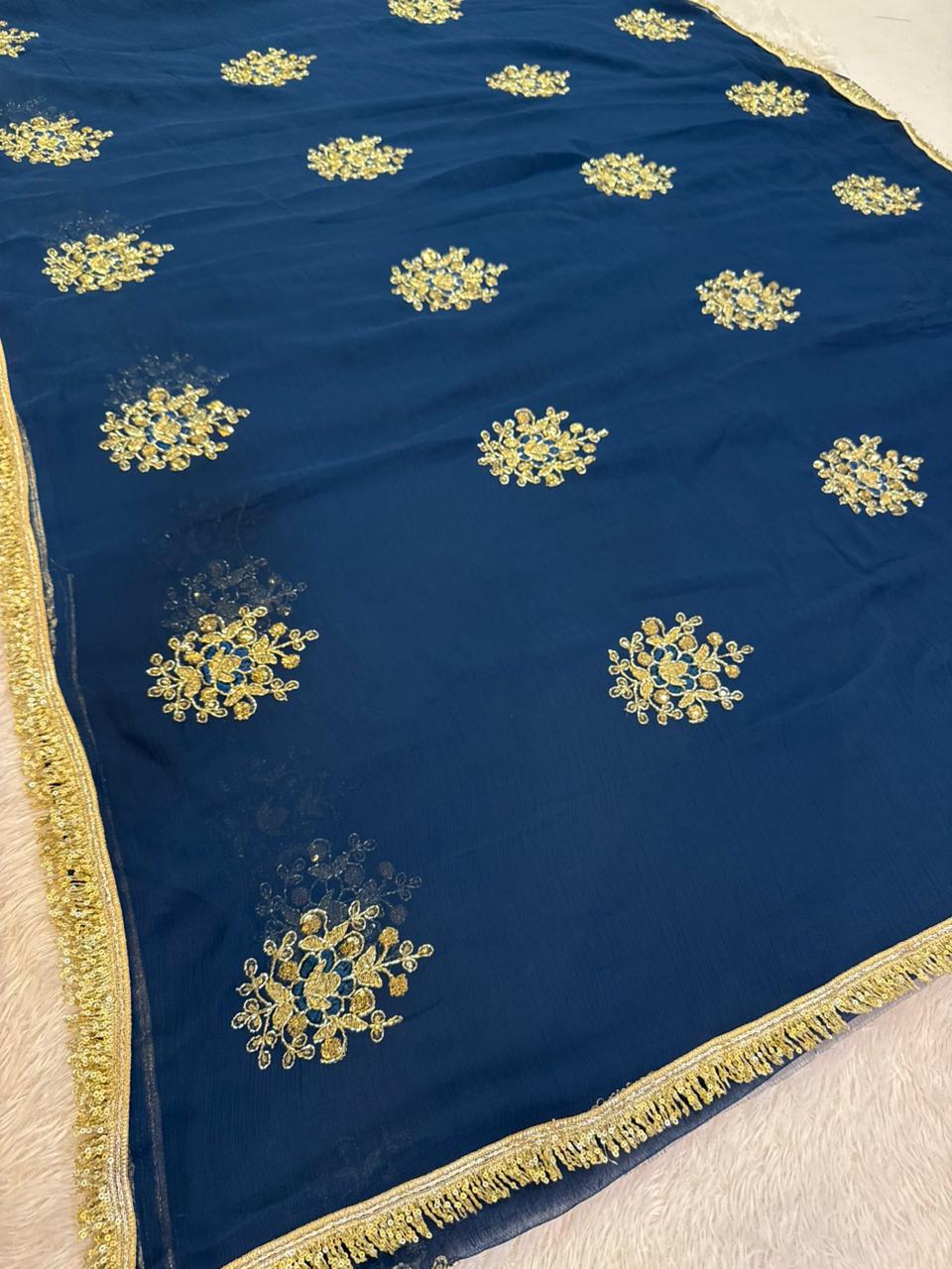 Beautiful Wari Chiffon Saree With Handwork