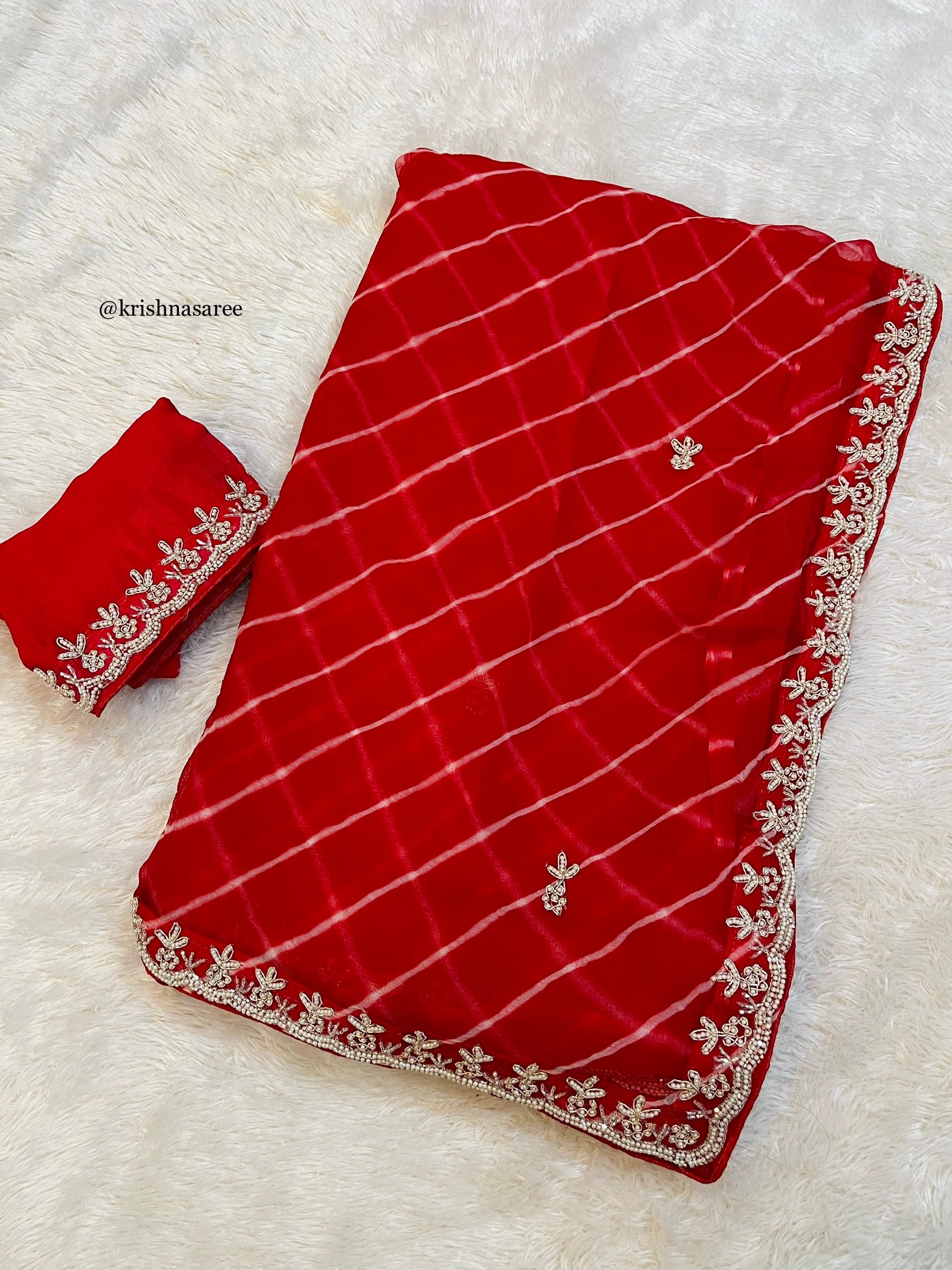 Beautiful Pure Chiffon Lahariya Saree With Handwork