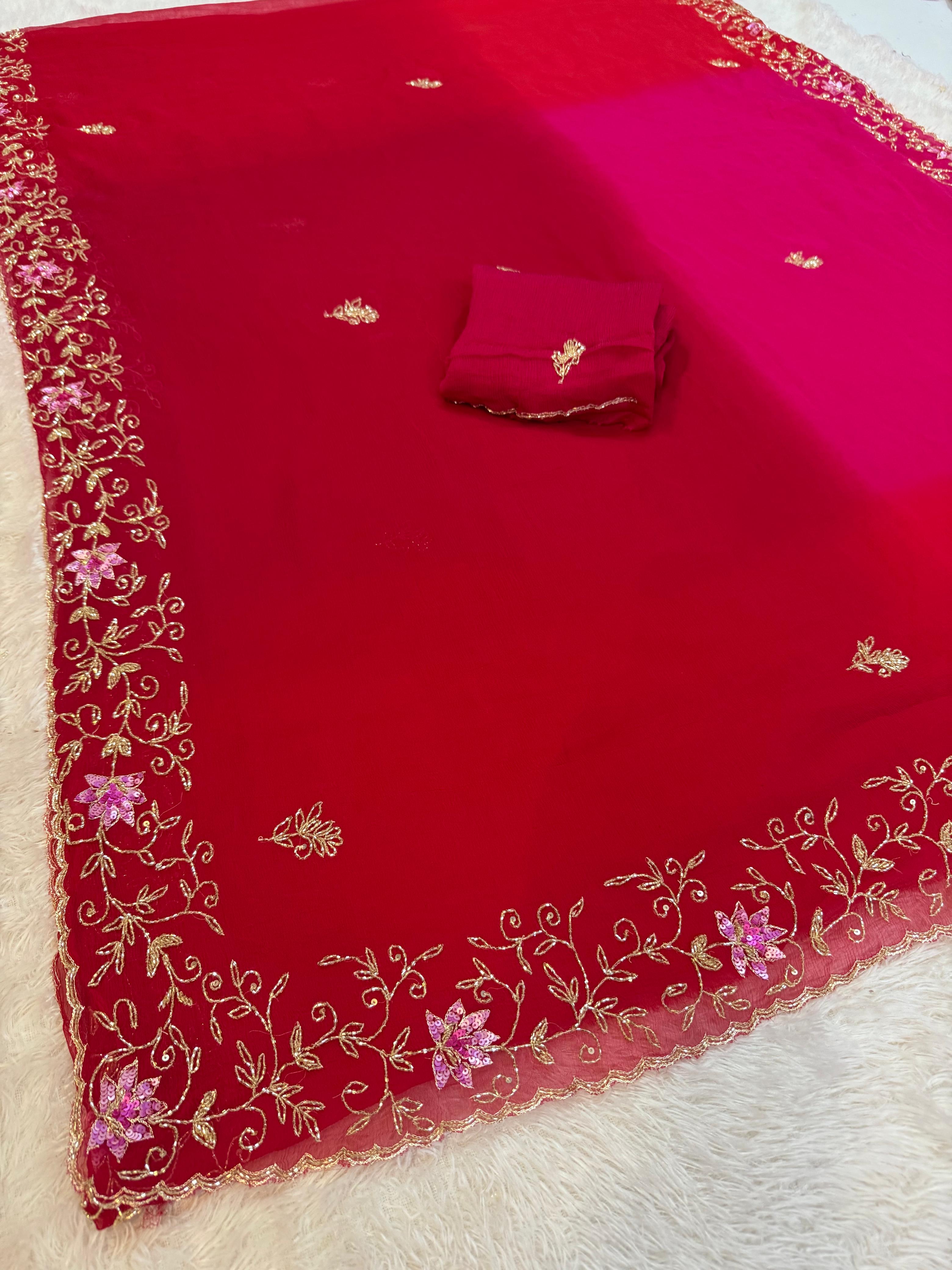 Premium Chiffon Saree With Handwork X Multi Dye