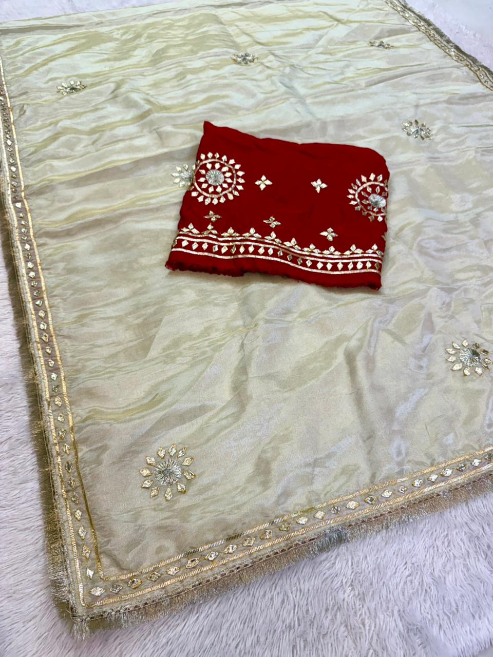 Traditional Pure Cosmos Febric Saree With Beautiful Gottapatti Work
