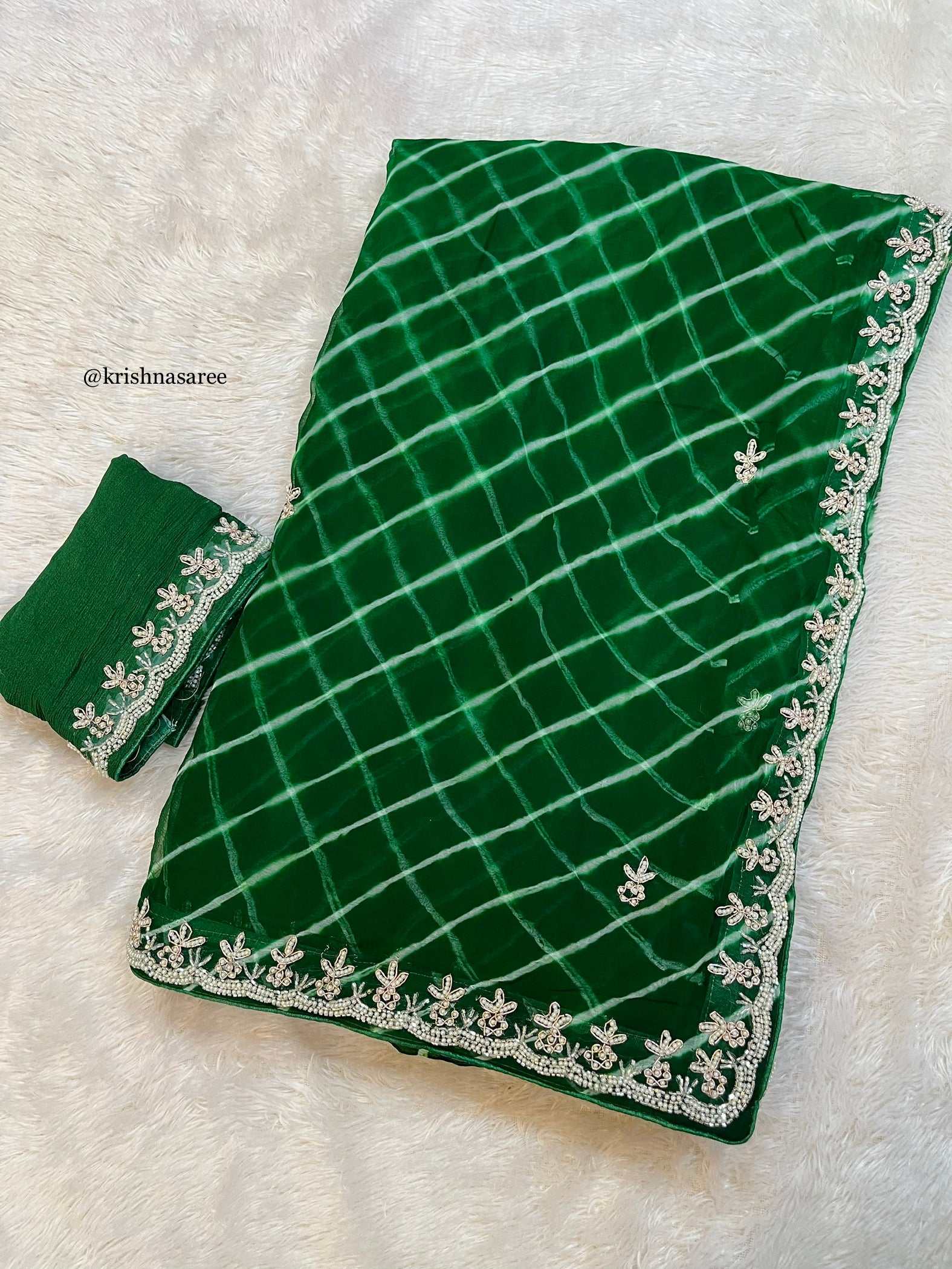 Beautiful Pure Chiffon Lahariya Saree With Handwork