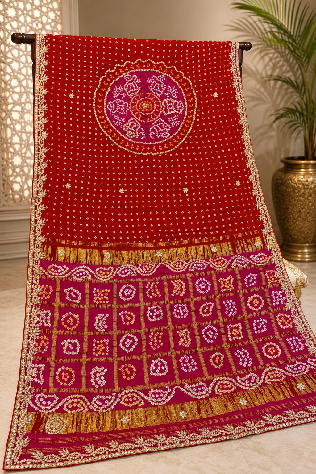 Premium Modal Gajji Silk Bandhani Saree with Zari Border