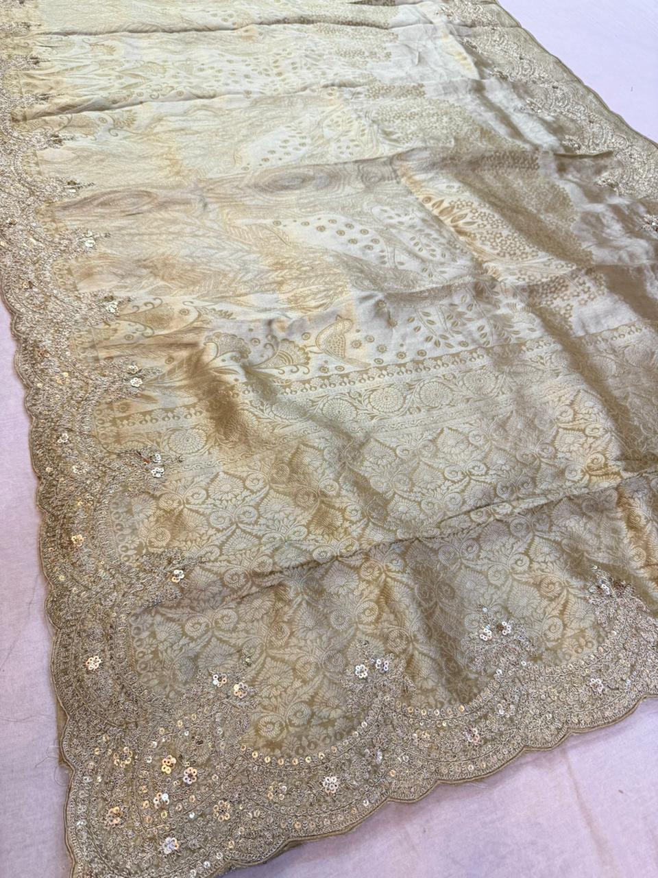 Designer Cosmos Febric Saree With Pittan Zari Work