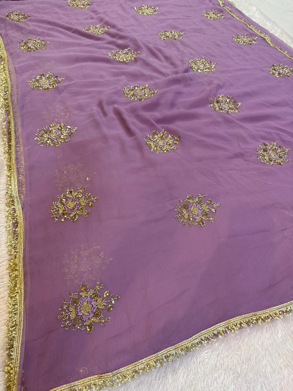 Beautiful Wari Chiffon Saree With Handwork