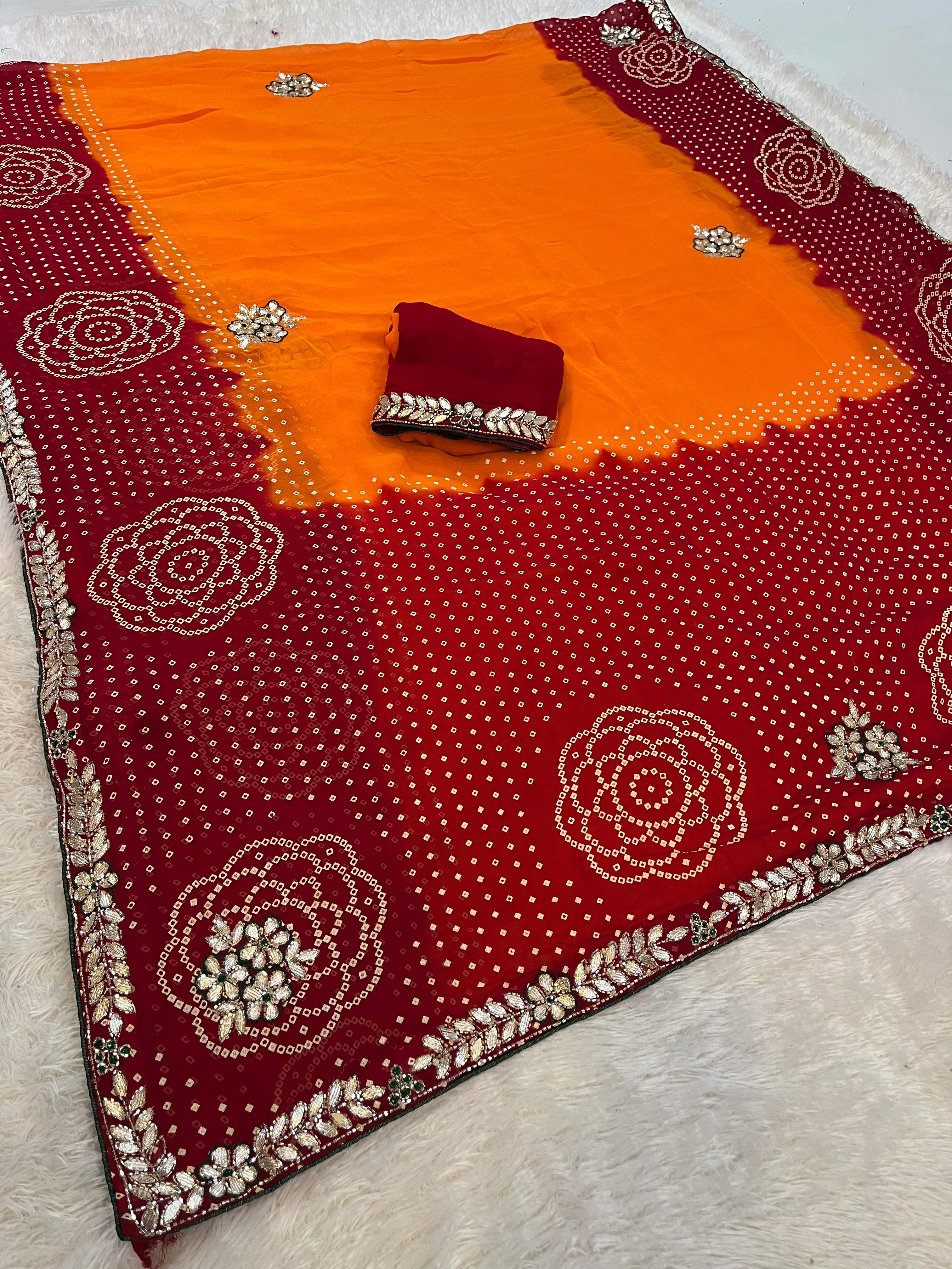 Traditional Pure Viscose Georgette Saree With Handwork