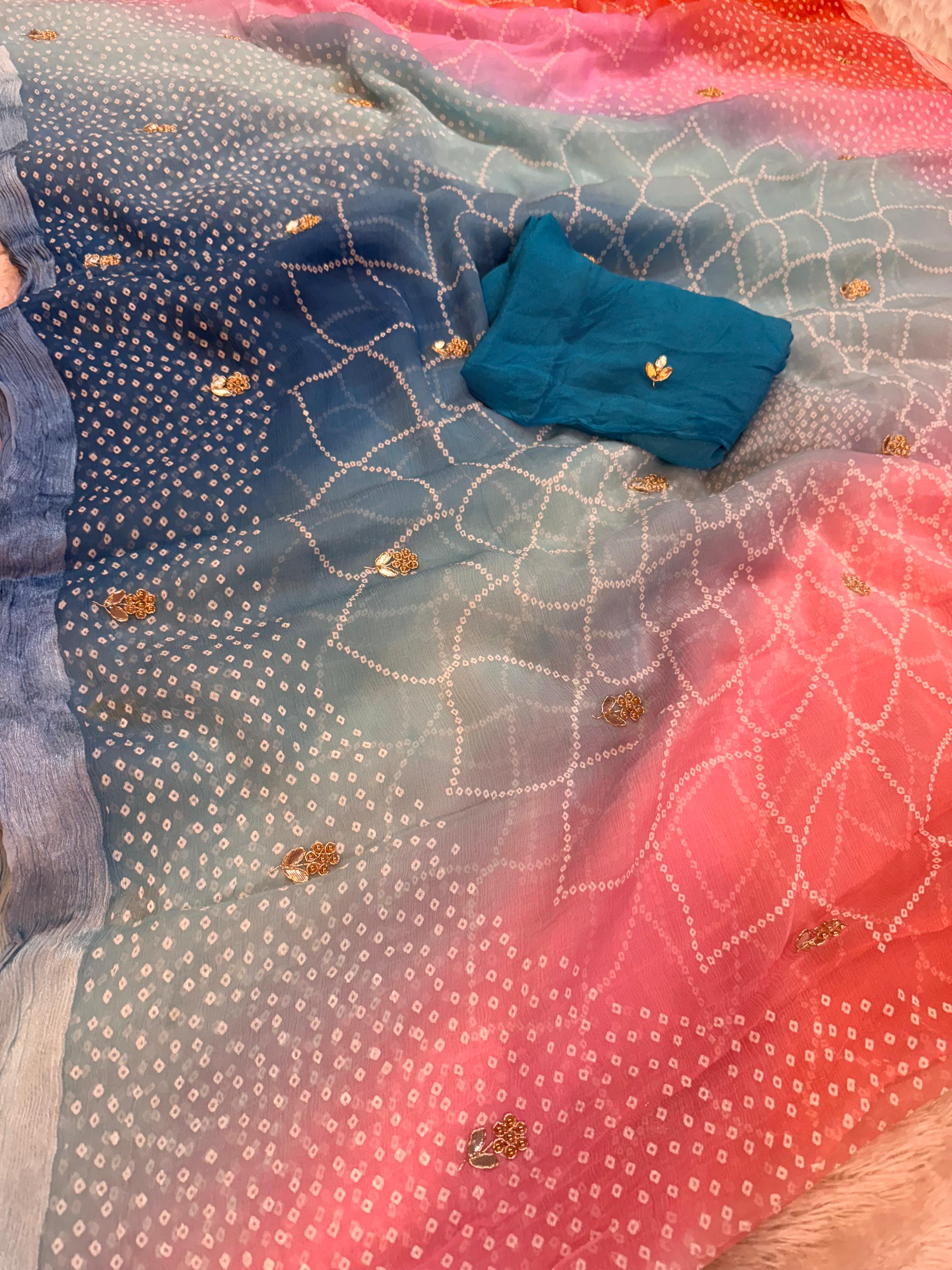 Pure Chiffon Saree With Handwork