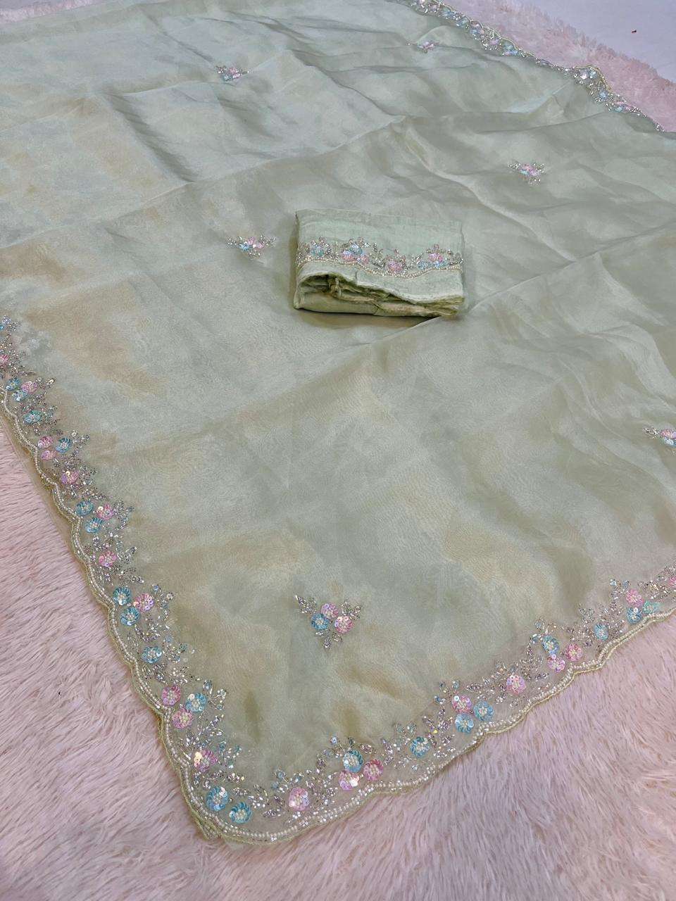 Designer Tissue Saree With Handwork