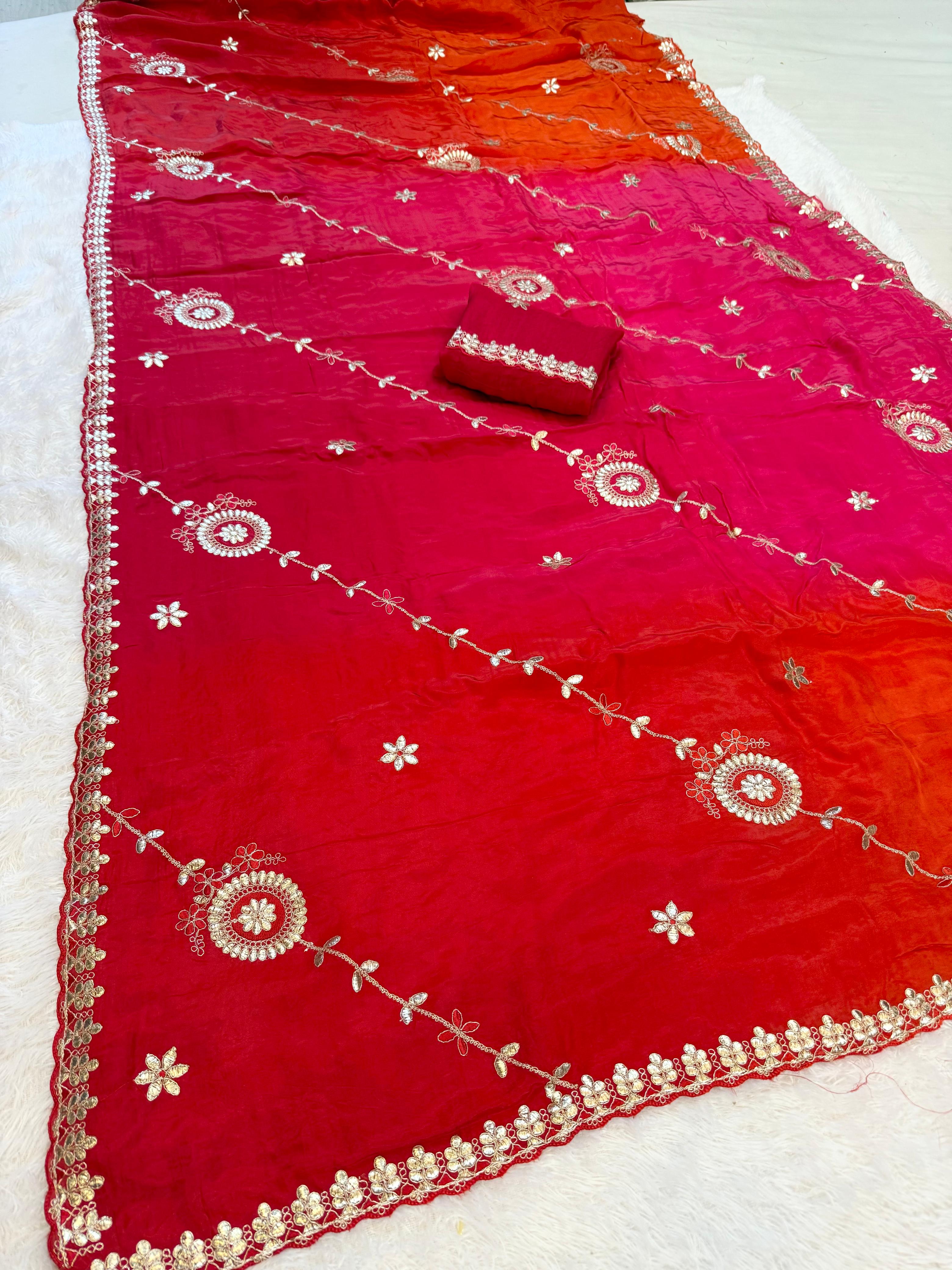 Beautiful H O Silk Saree With Gottapatti Work