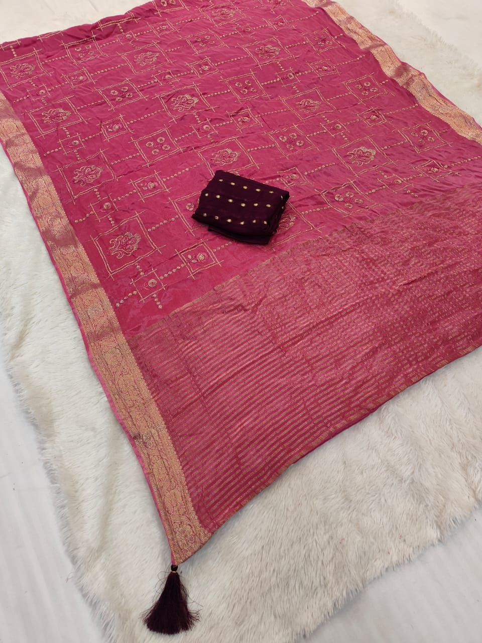 Pure Chinon Saree With Sequence Work