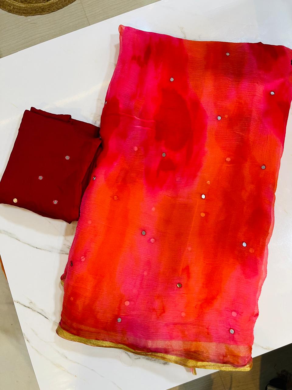 Phagun Special Pure Chiffon Shibori Dye Saree With Handwork