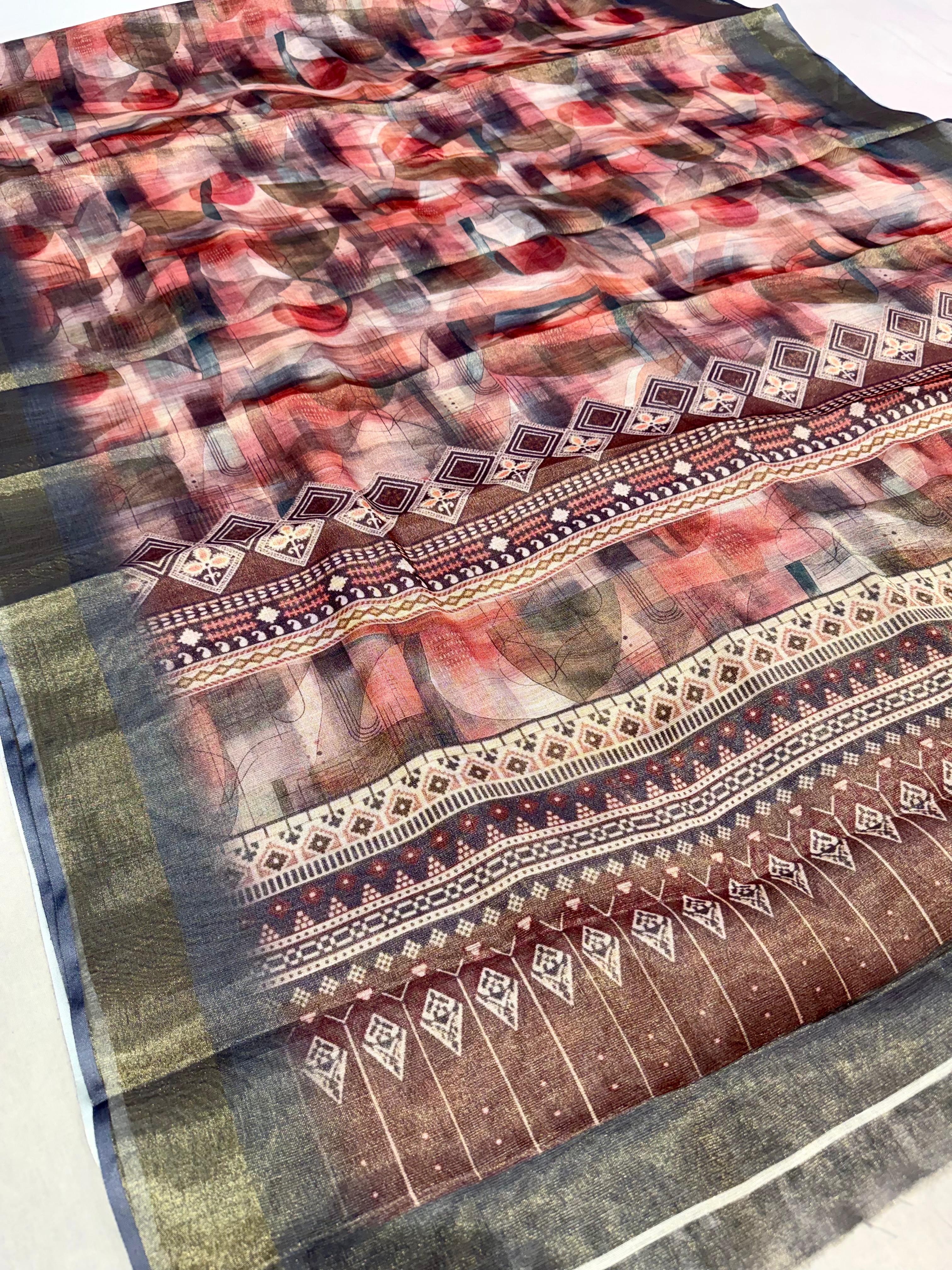 Beautiful Nylon Dolla Silk Saree With Digital Print