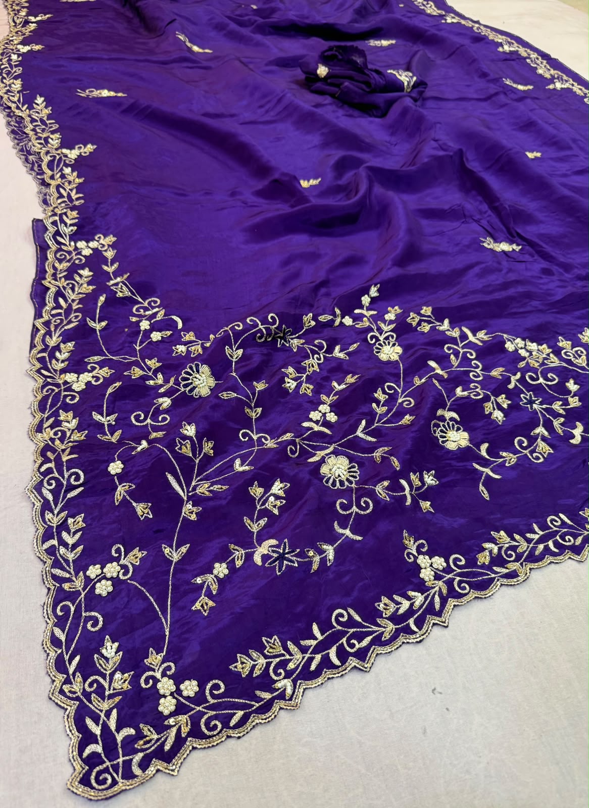 Beautiful H.O Silk Saree With Handwork