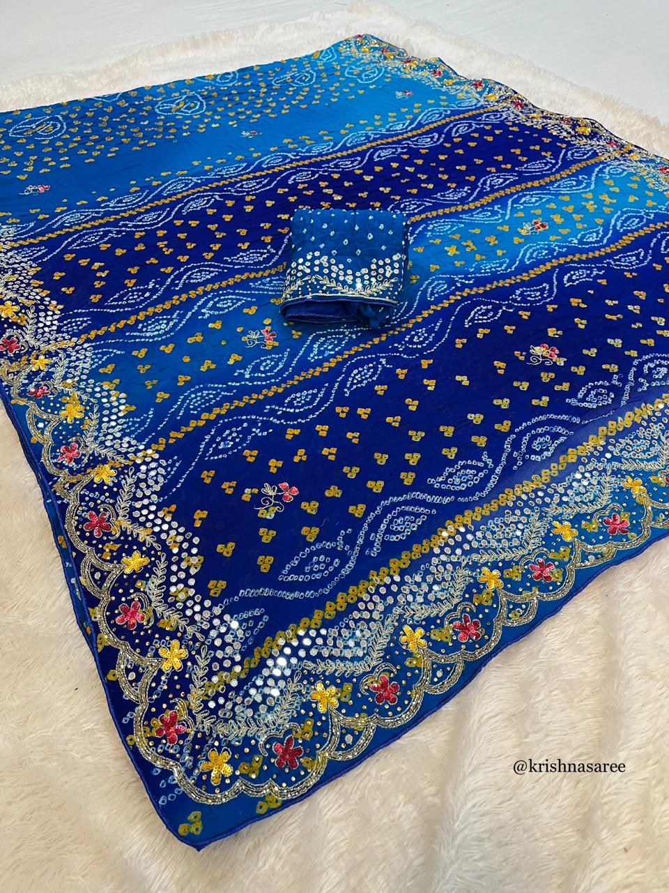 Traditional Pure Ojariya  Hand Bandhej Saree With Handwork