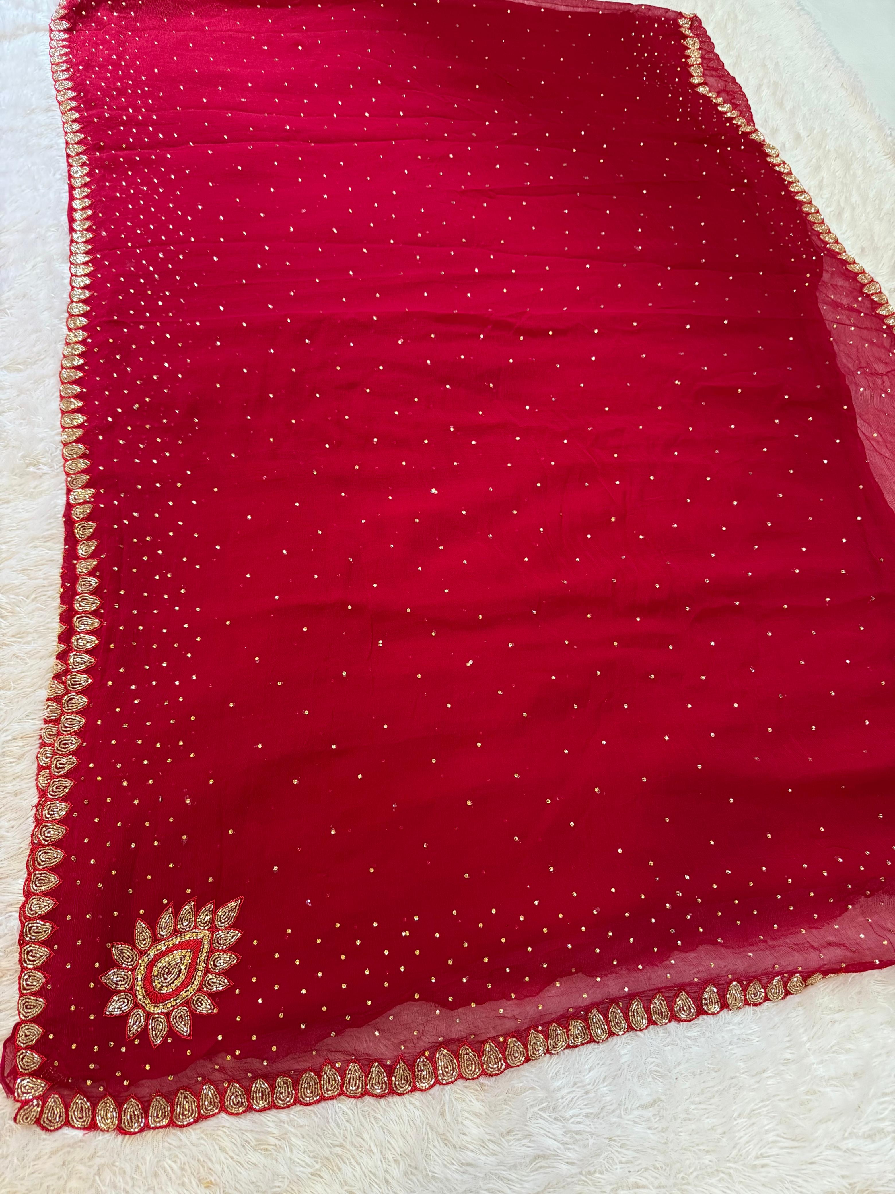 Pure Chiffon Jaipuri Handwork Saree