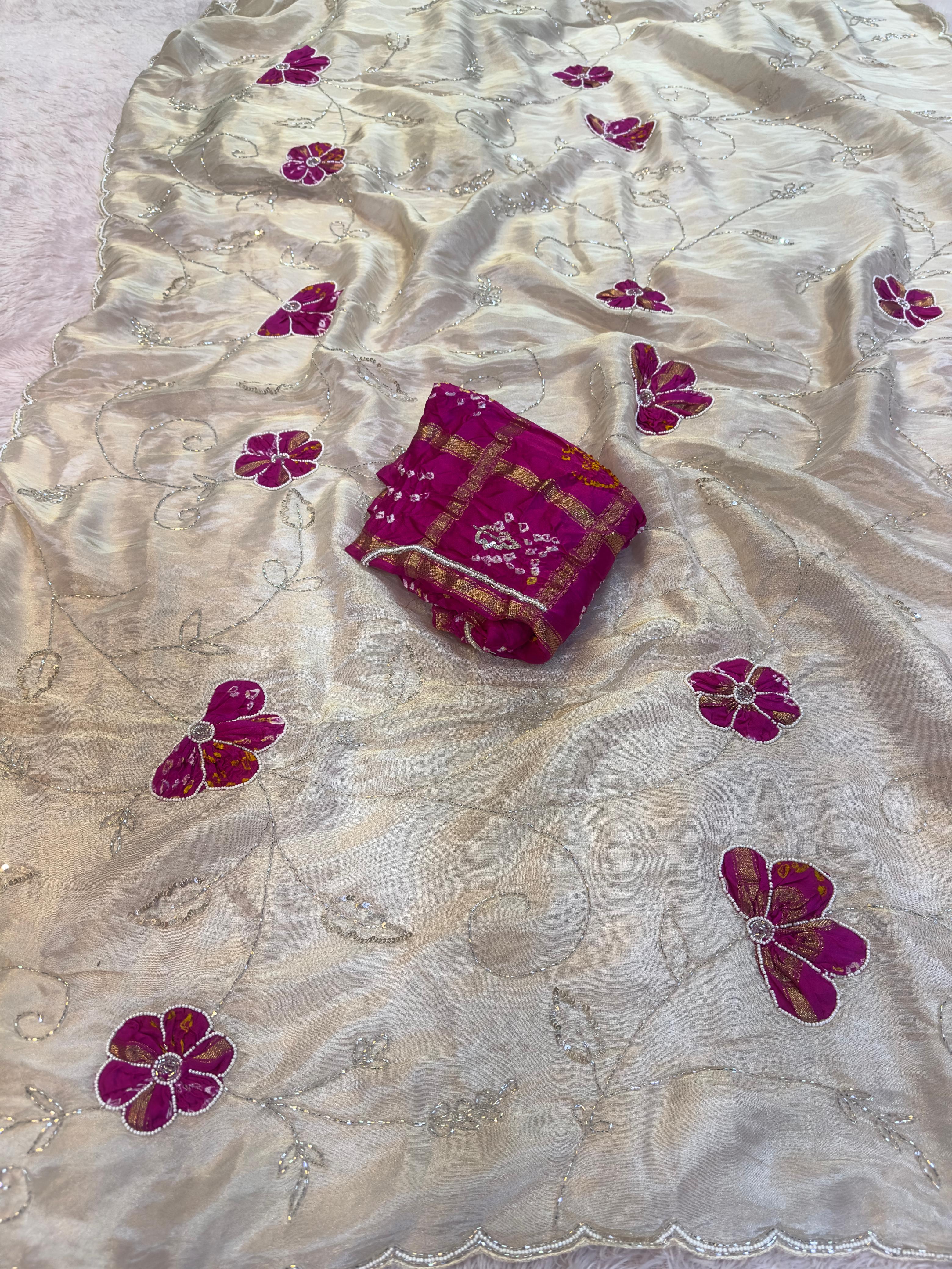Designer Tissue Saree With Handwork