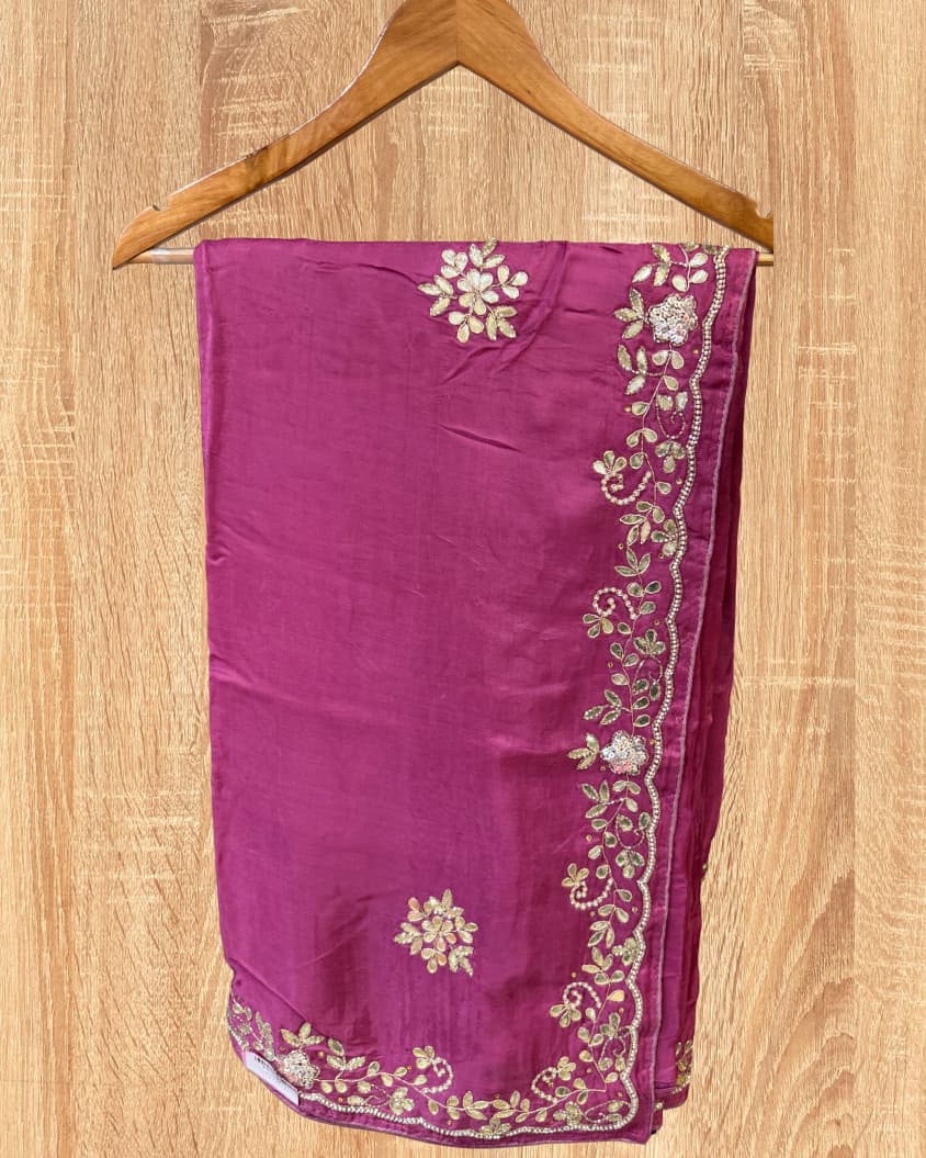 Pure H.O. Silk Saree with Floral Handwork & Designer Border