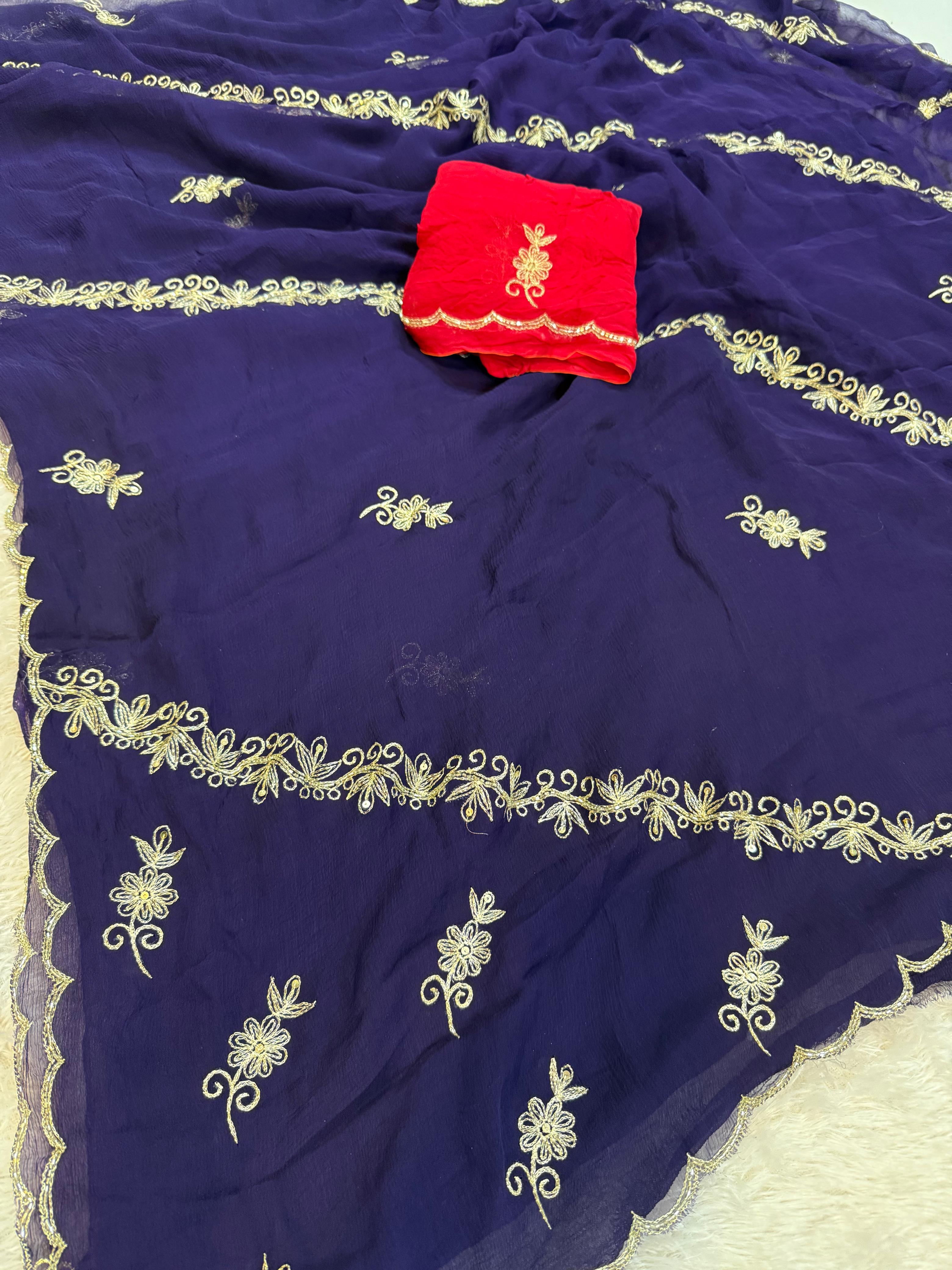 Premium Pure Chiffon Saree With Handwork