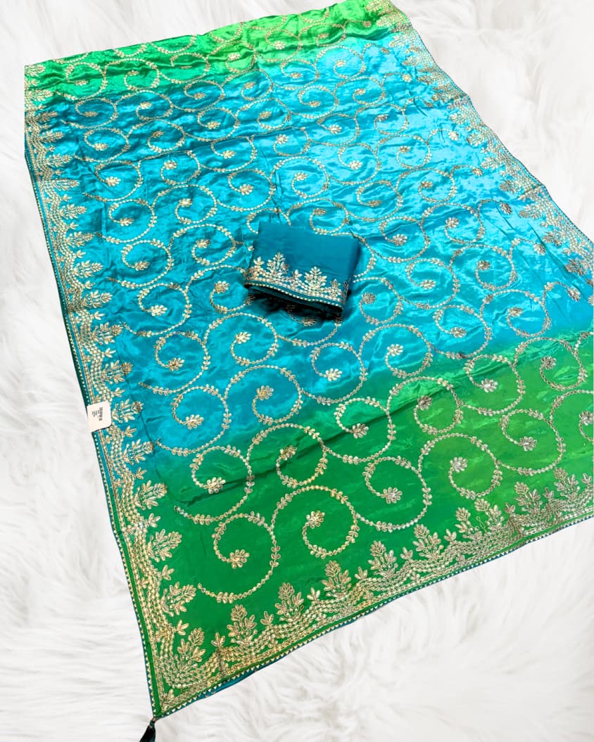 Beautiful Satin Silk Saree With German Gottapati Work