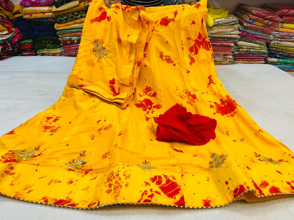 D Chinon Lahanga Chunni With Sibori Tie Dye And Handwork