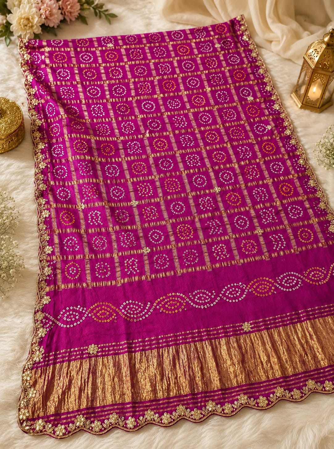 Designer Modal Gajji Silk Dupatta with Traditional Bandhani Print