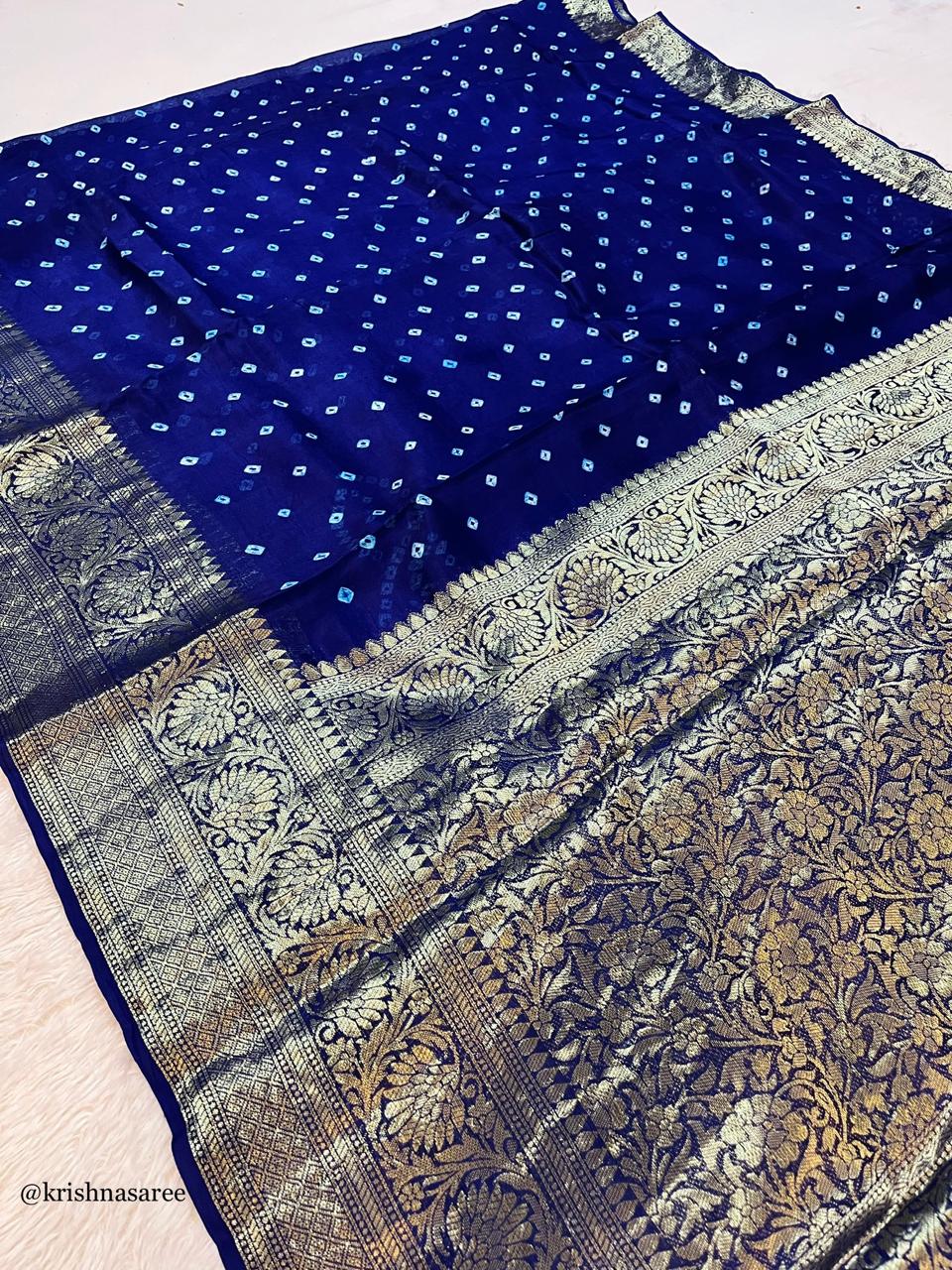 Tapeta Silk Hand Bandhej Saree With Weaving Work