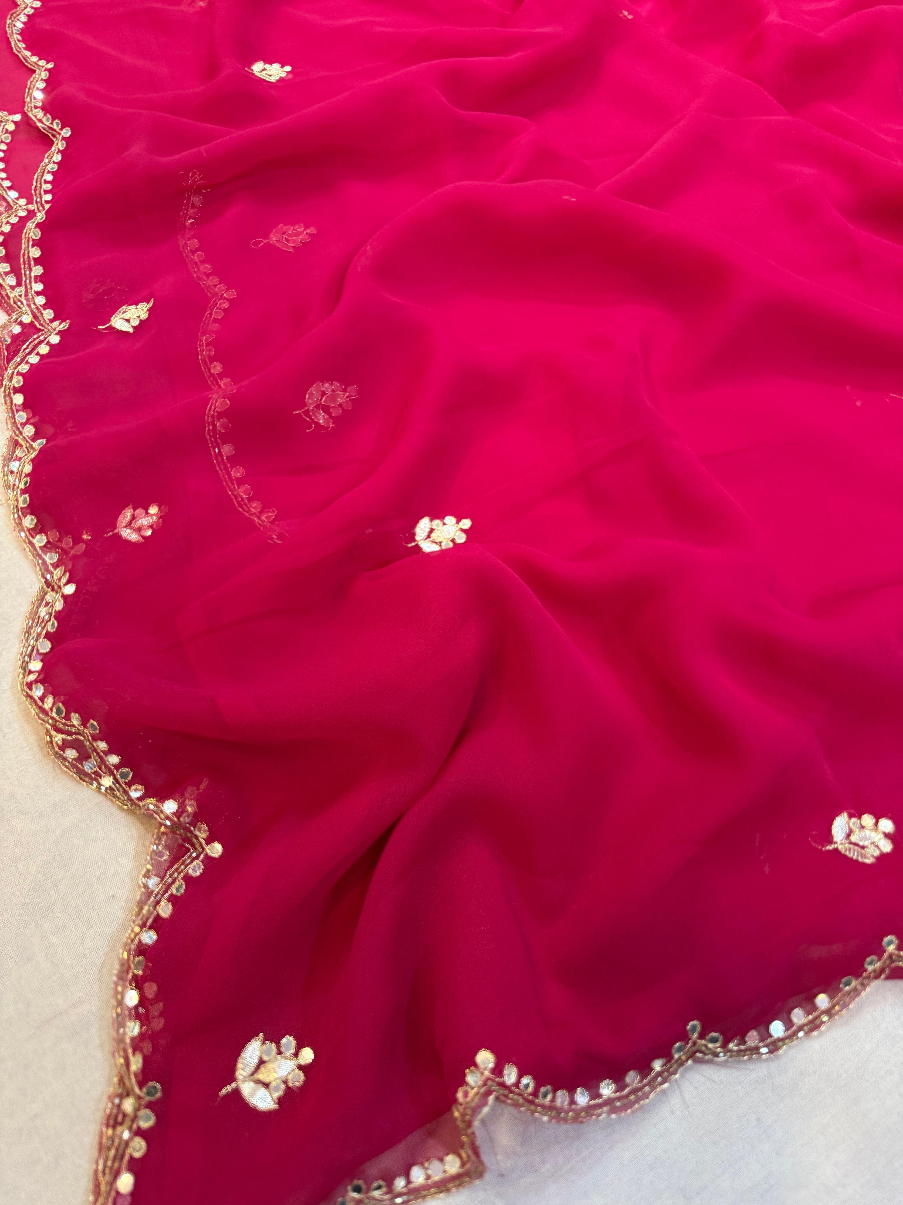 Beautiful Royal Georgatte Saree With Handwork