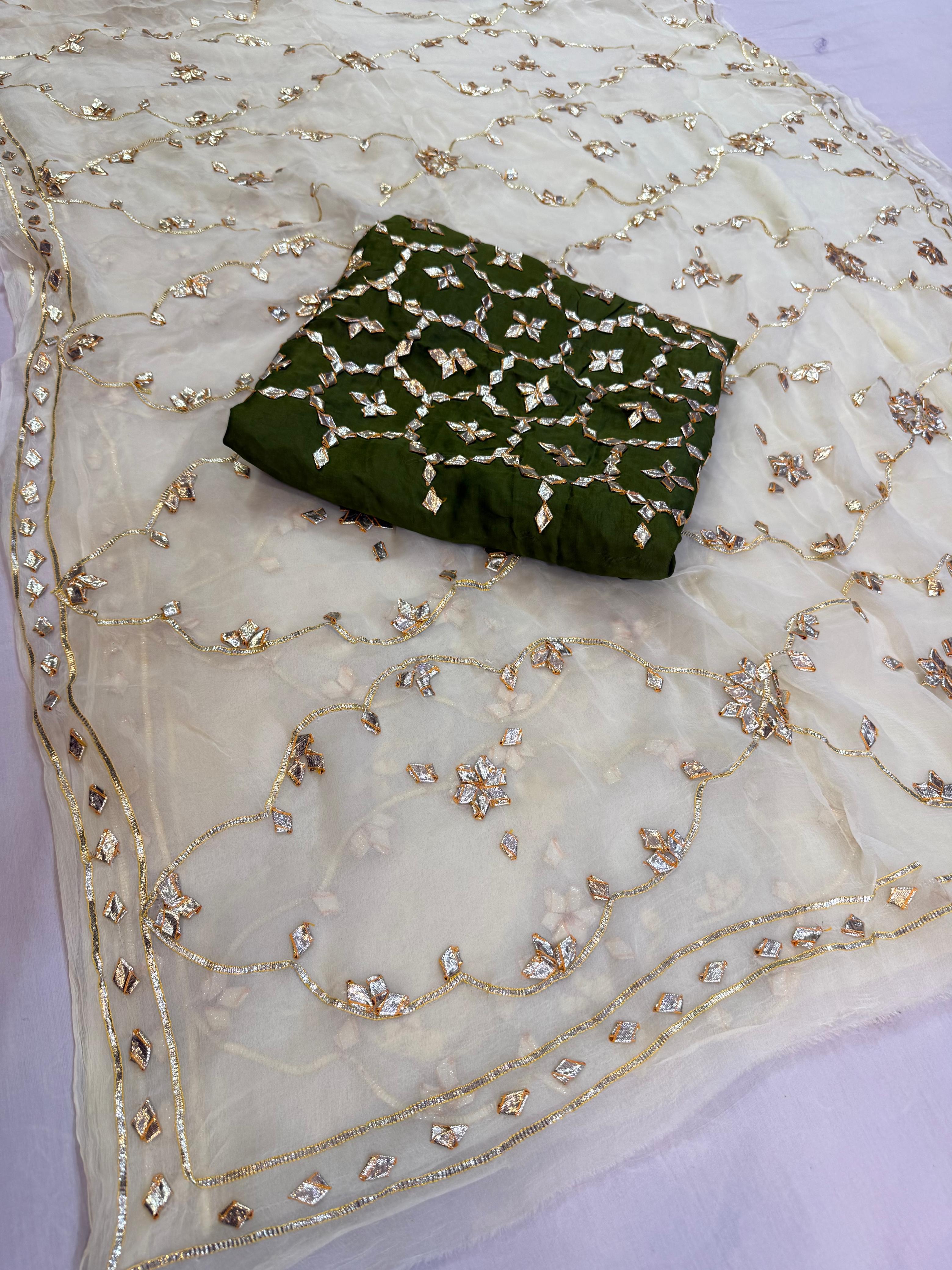 Traditional Pure Chiffon Saree With Gottapatti Work