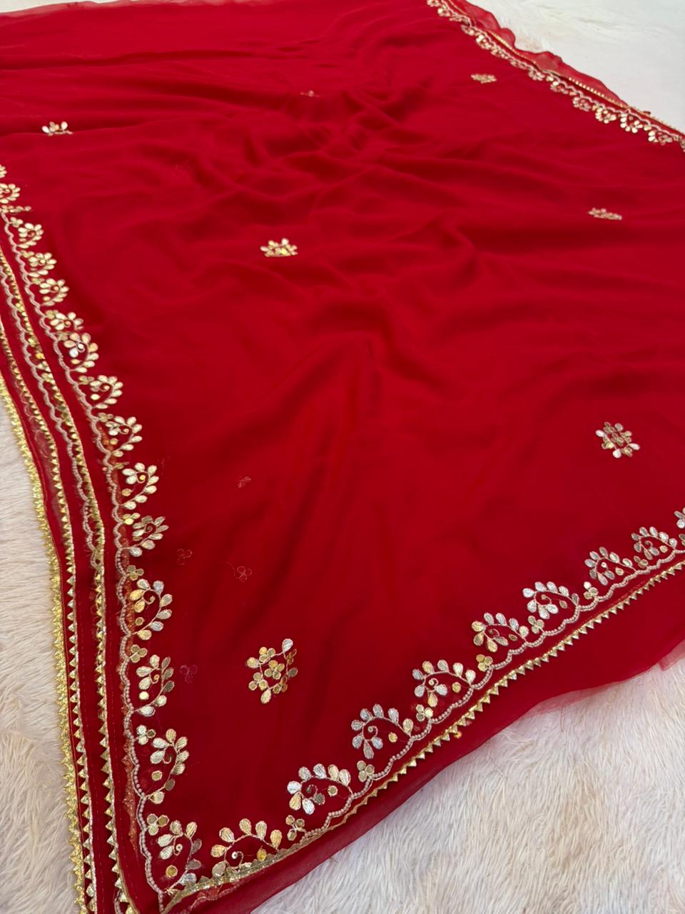 Latest Georgatte Saree With Handwork