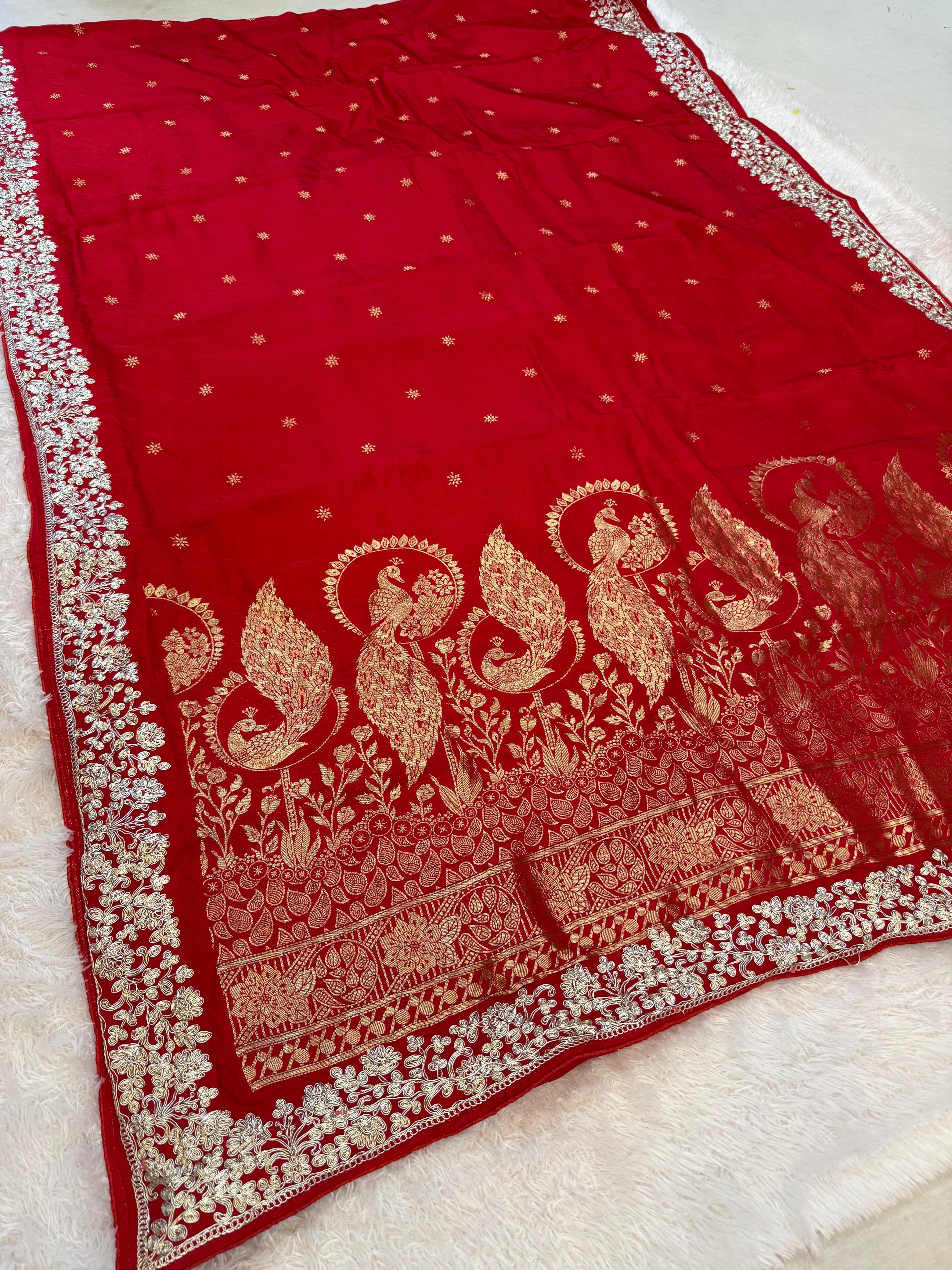 Beautiful H O Silk Saree With Pittan Work
