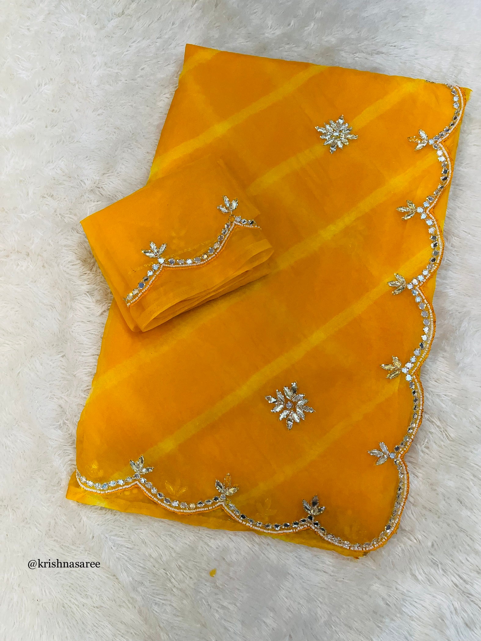 Beautiful Organza Lahriya Saree With Handwork