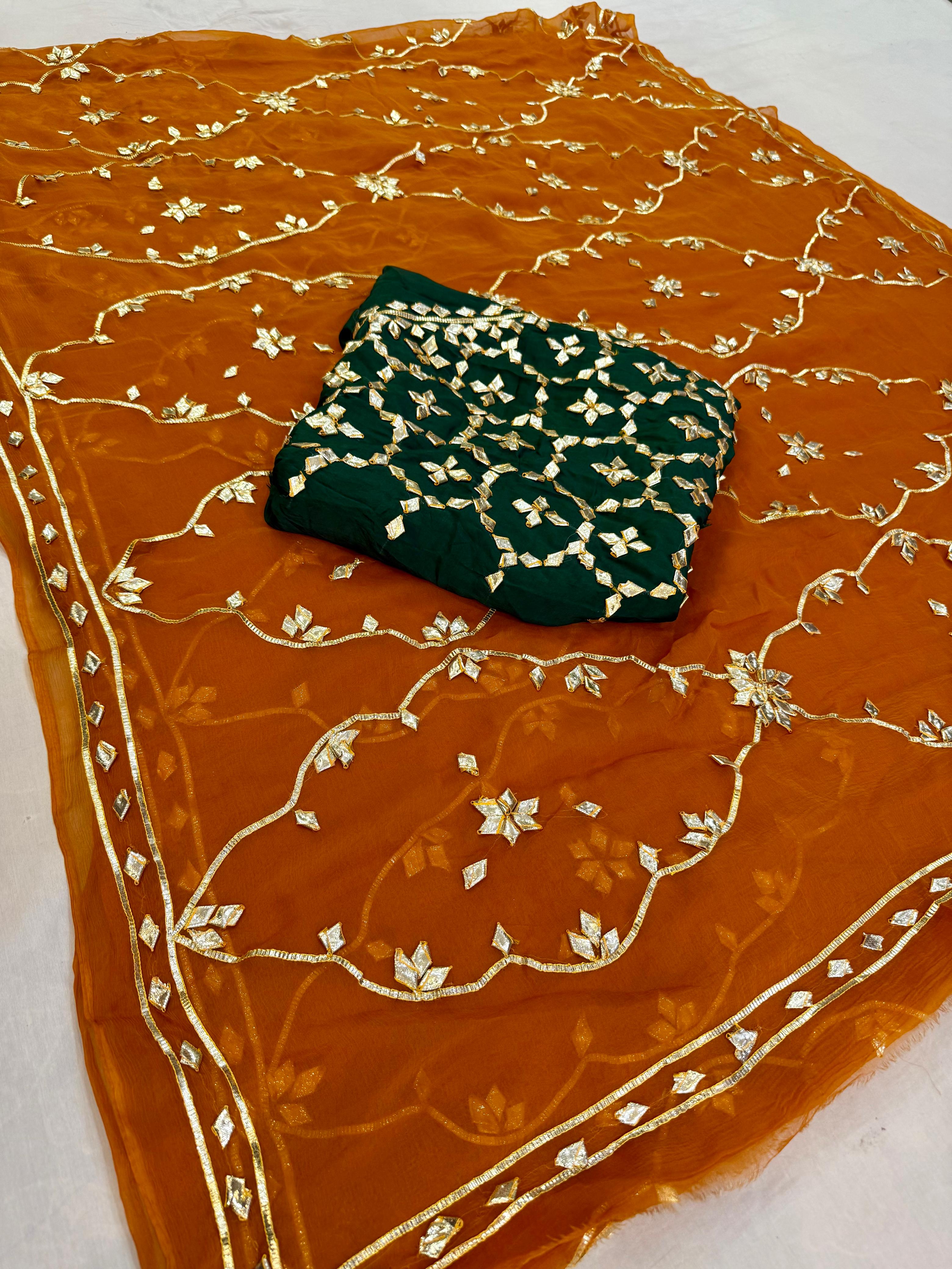 Traditional Pure Chiffon Saree With Gottapatti Work