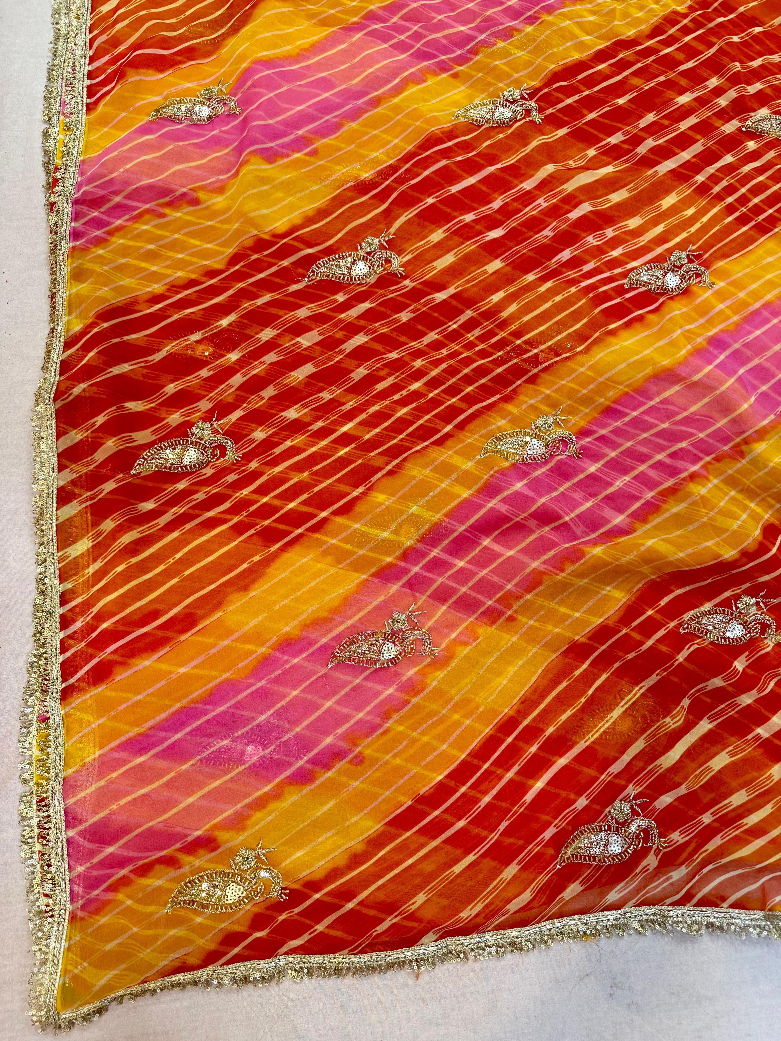 Latest Georgatte Leheriya Saree With Handwork Work