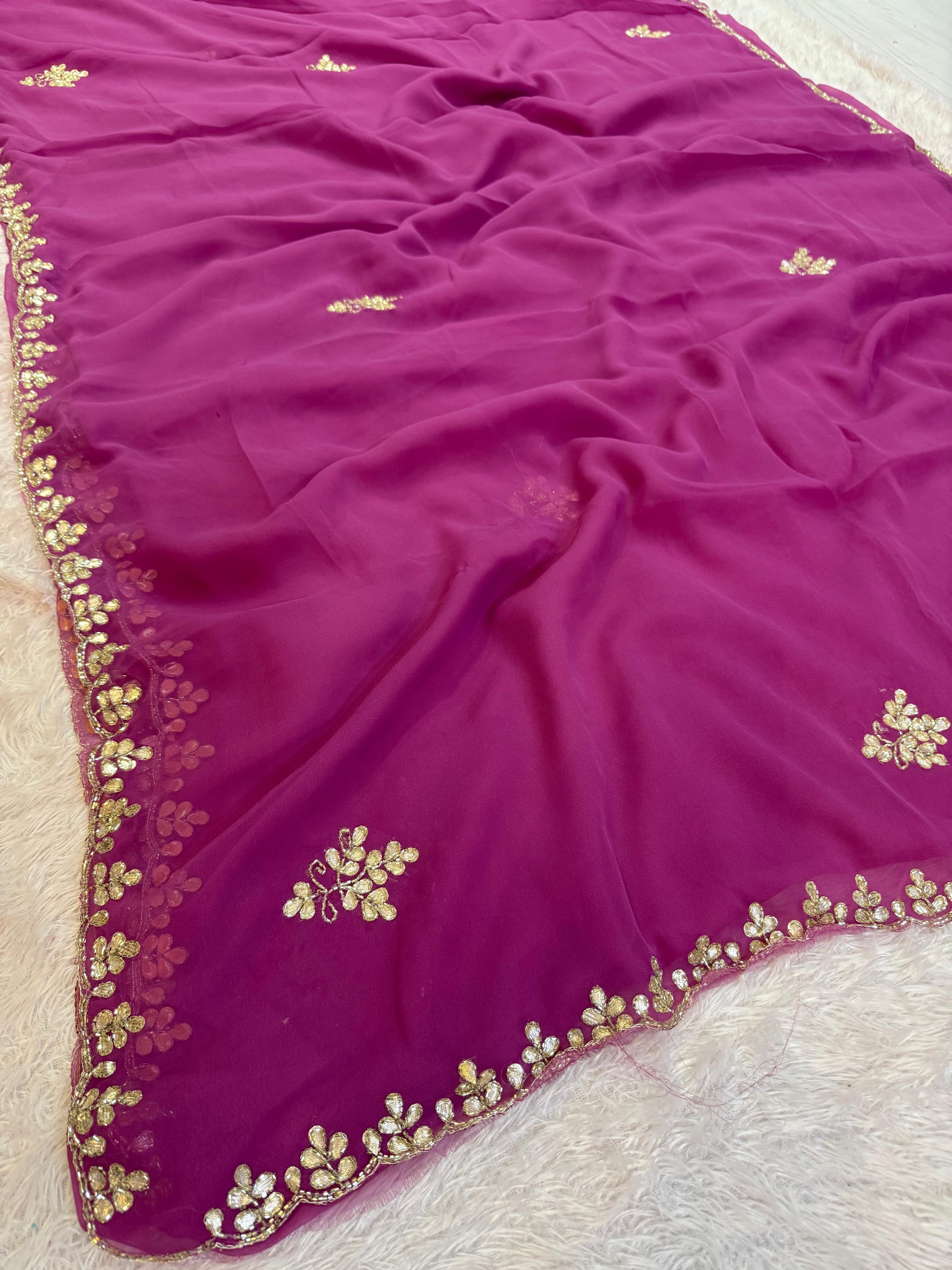 Latest Georgatte Saree With Handwork