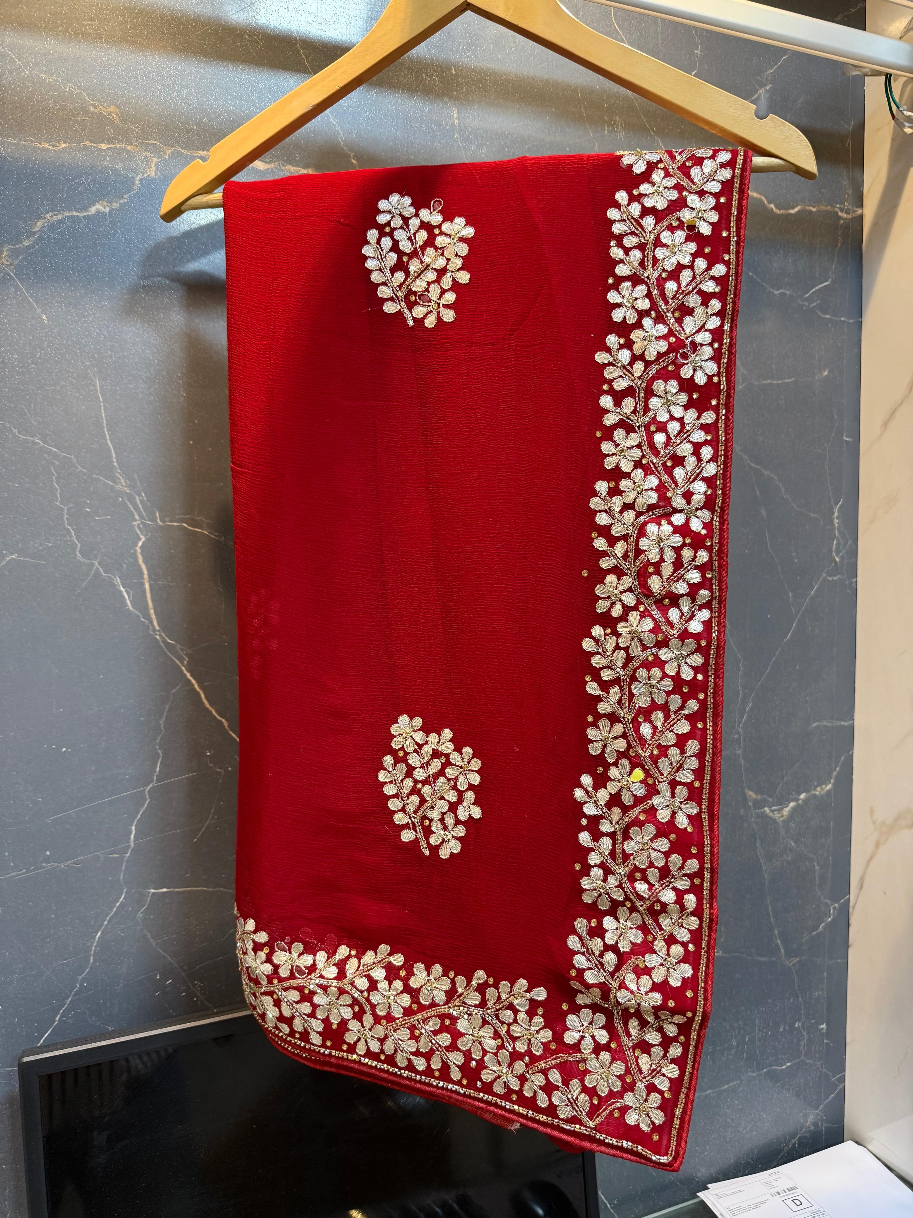Beautiful Chiffon Saree With Gottapatti Work