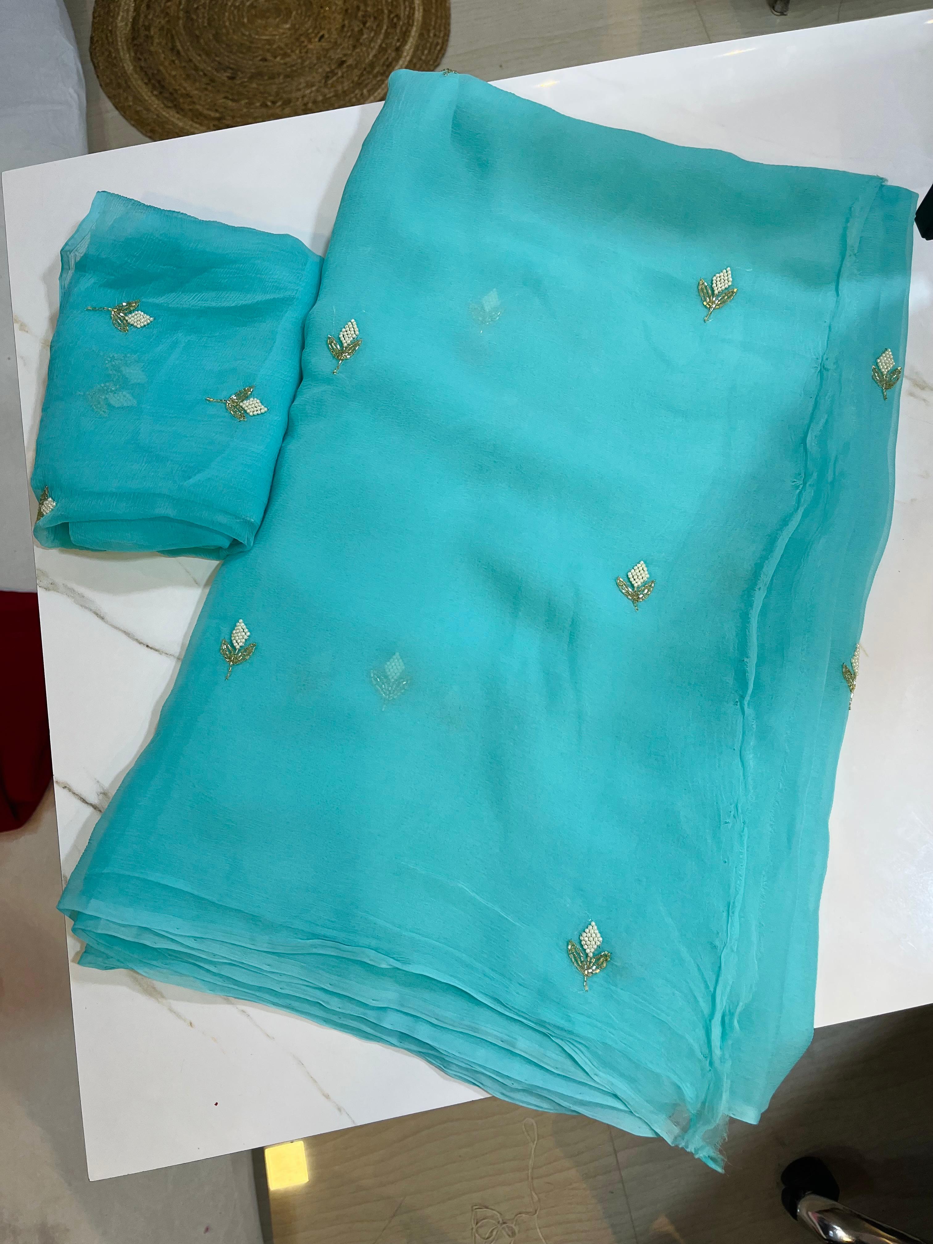 Pure Chiffon Saree With Handwork