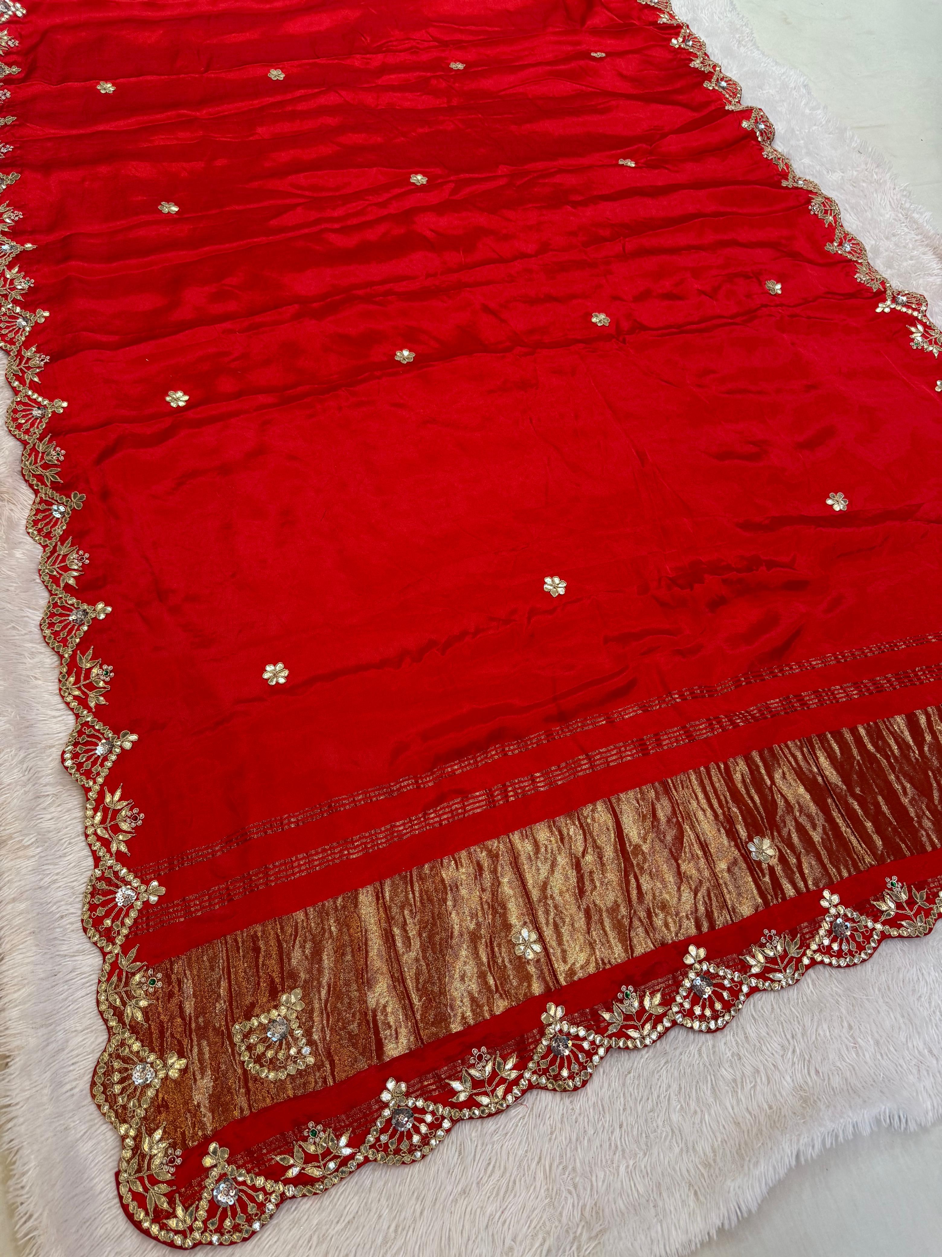 Traditional Pure Gajji Silk Saree With Gottapatti Work