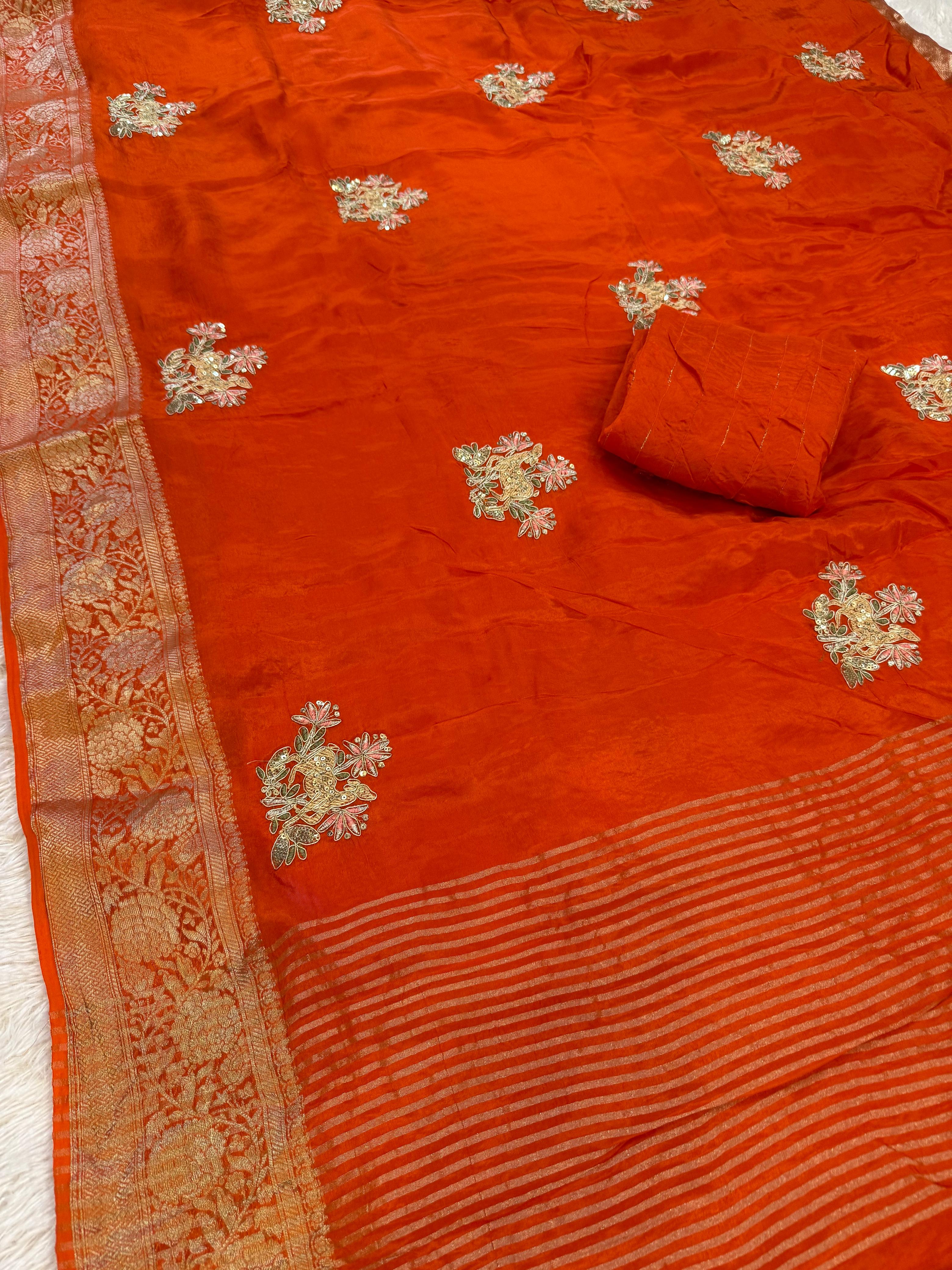 Beautiful H O Silk Saree With Handwork