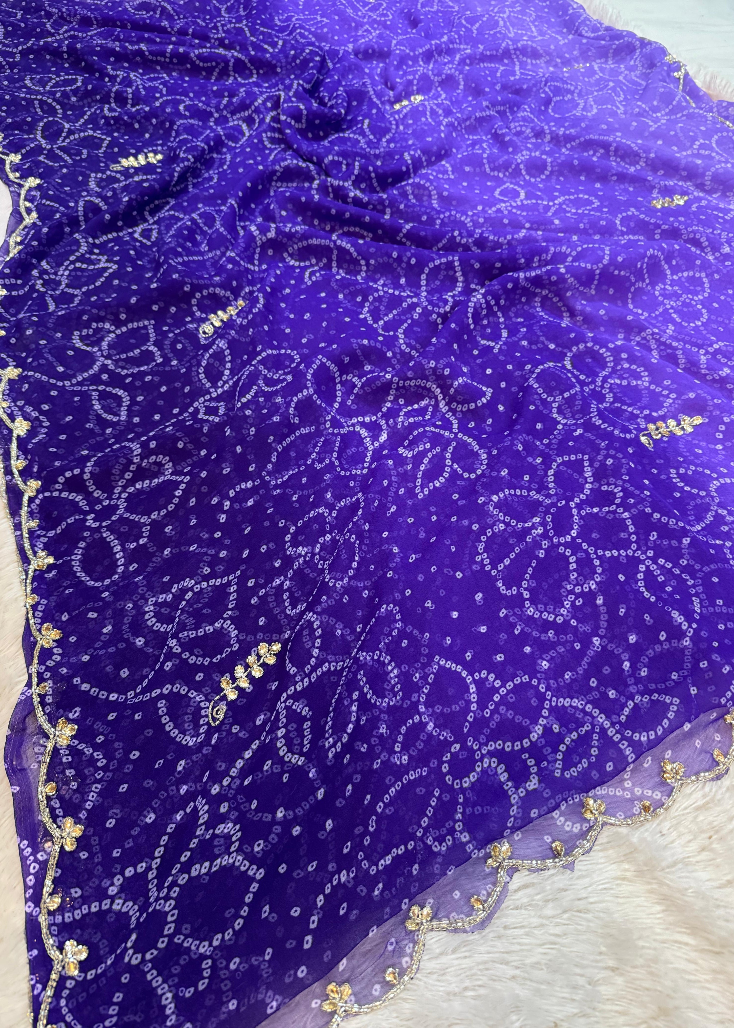 Beautiful Bandhani saree With Handwork