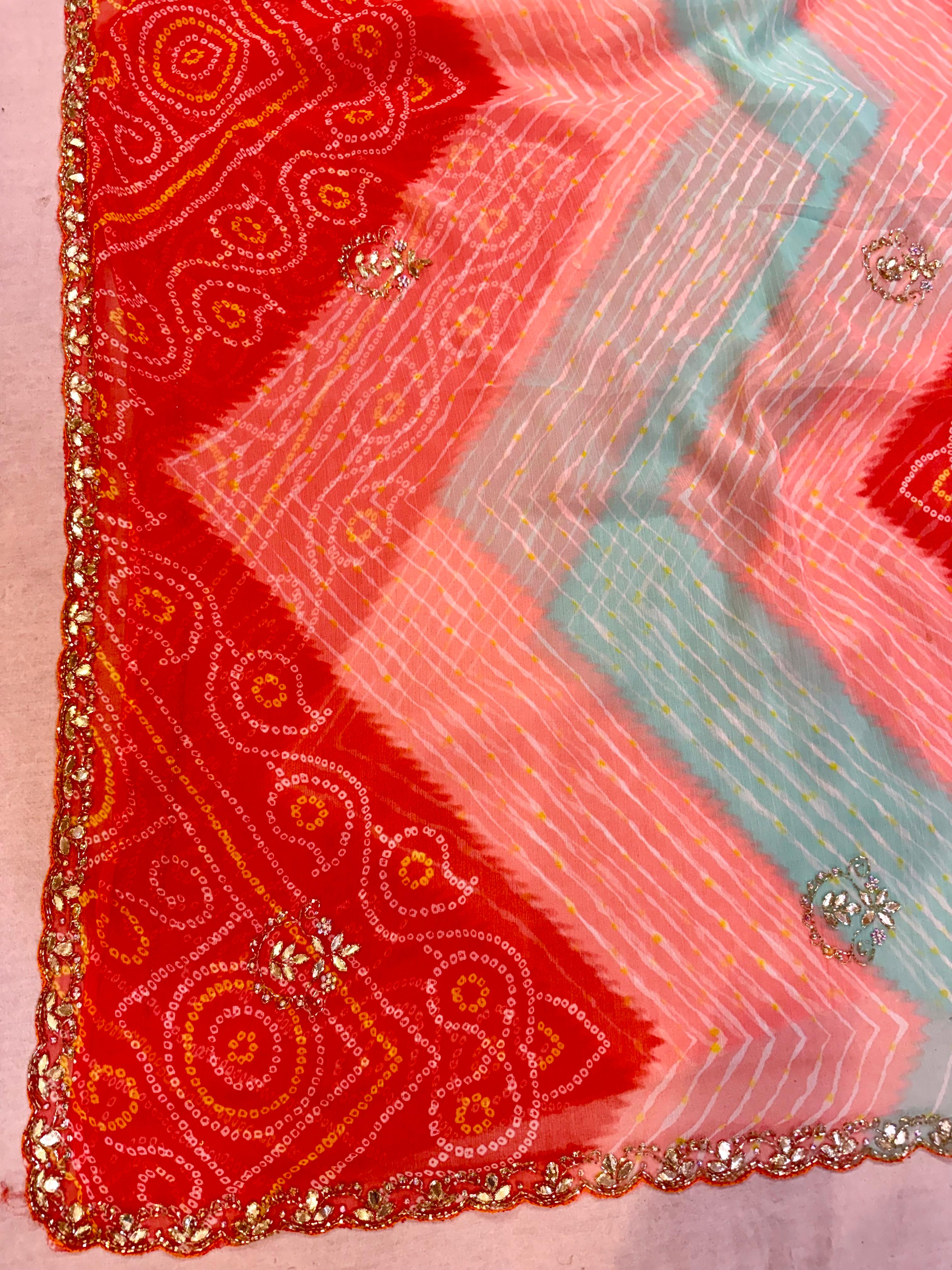 Beautiful Semi Chiffon Saree With Handwork