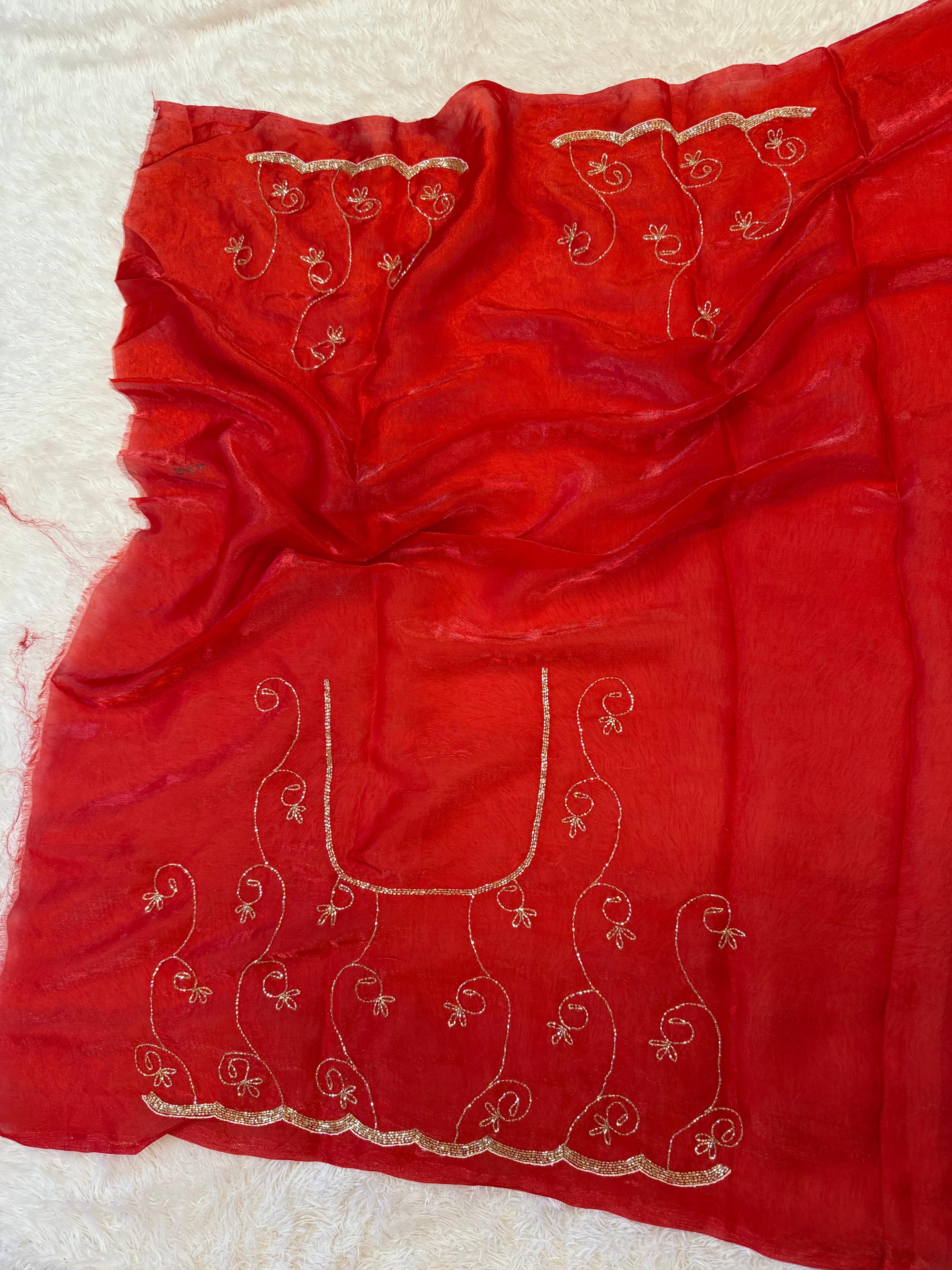 Beautiful Fendi Silk Saree With Handwork