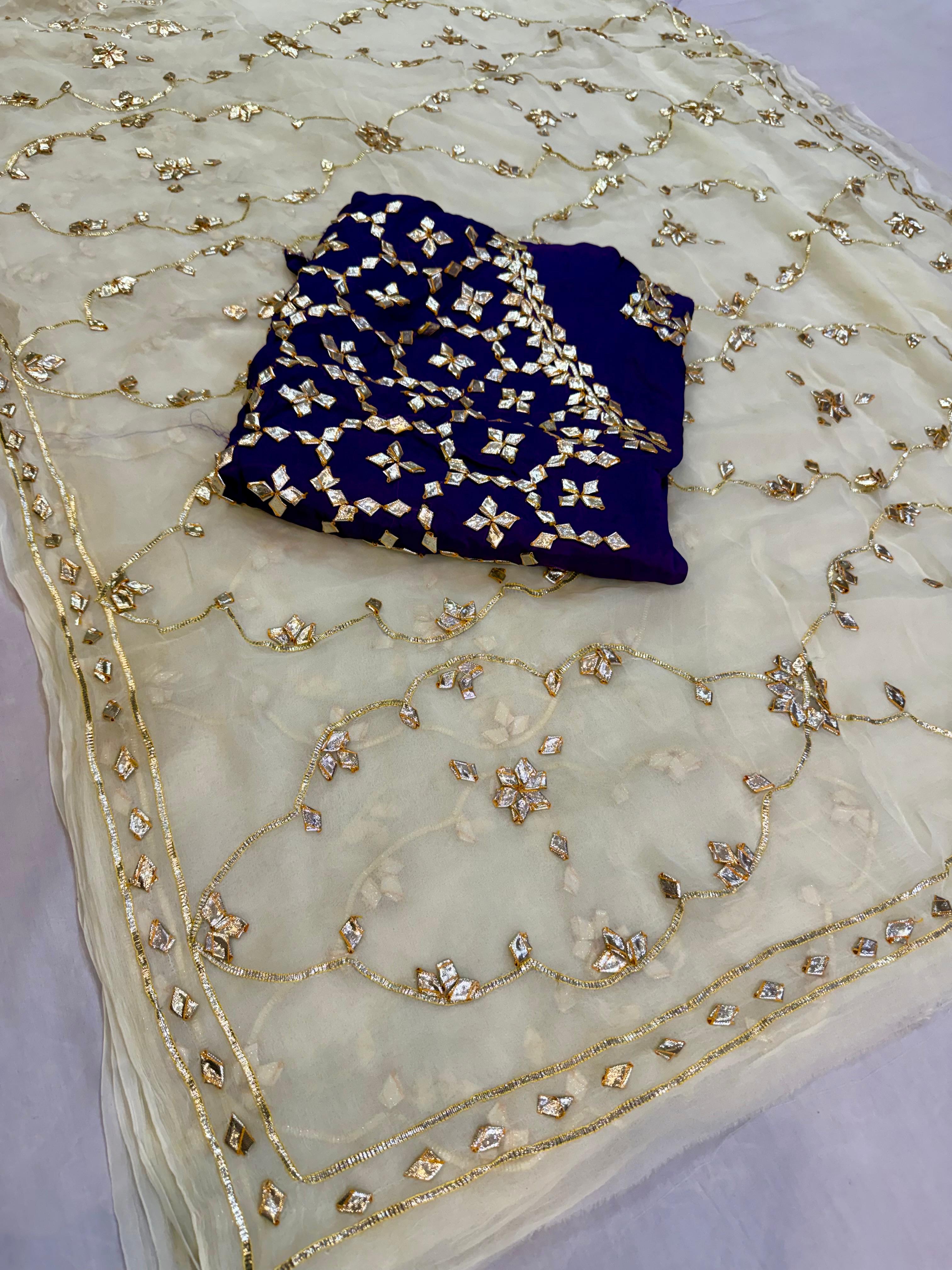 Traditional Pure Chiffon Saree With Gottapatti Work