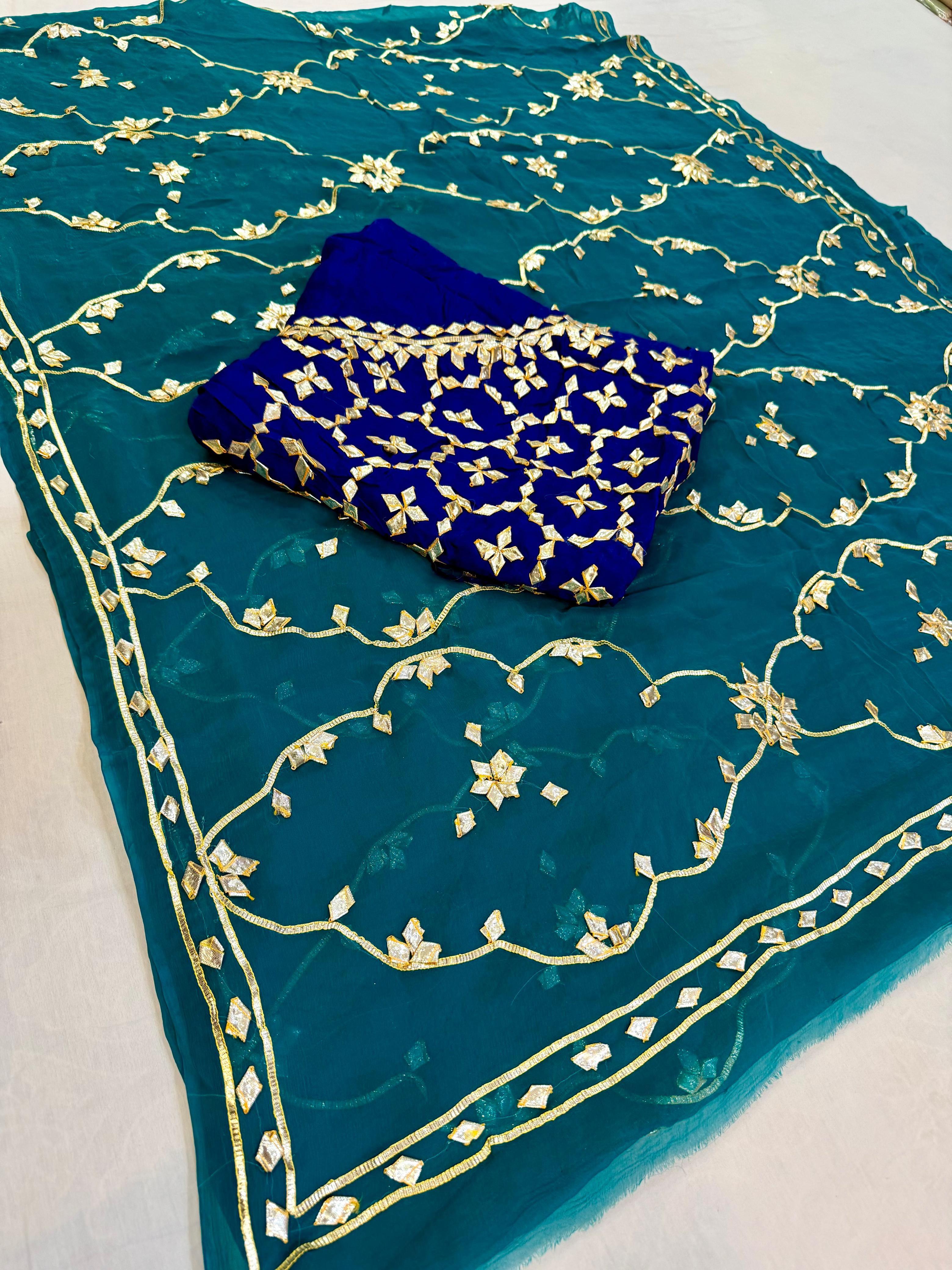 Traditional Pure Chiffon Saree With Gottapatti Work